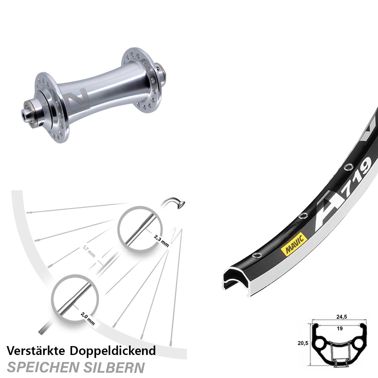 Vorderrad für Schnellspanner 28 Zoll Mavic A 719 Novatec A141