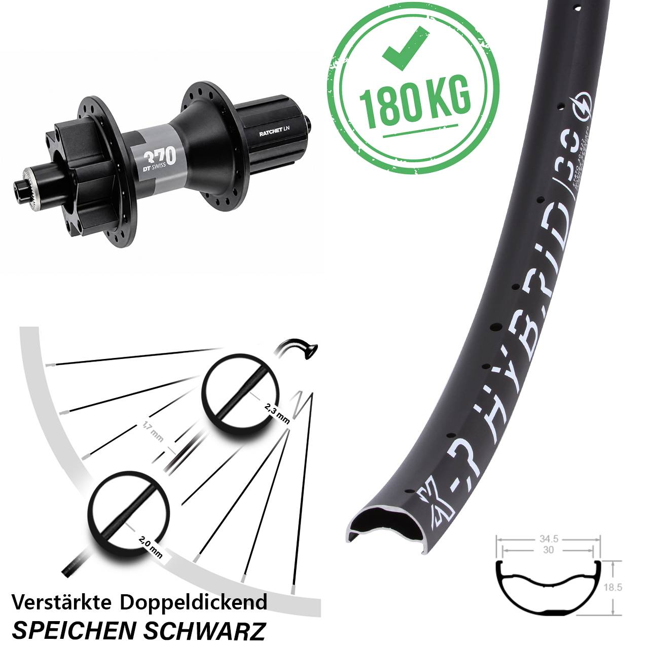 KX-R Hybrid 30 DT Swiss 370 29 Zoll Hinterrad 6-Loch für Schnellspanner 8-11 fach HG