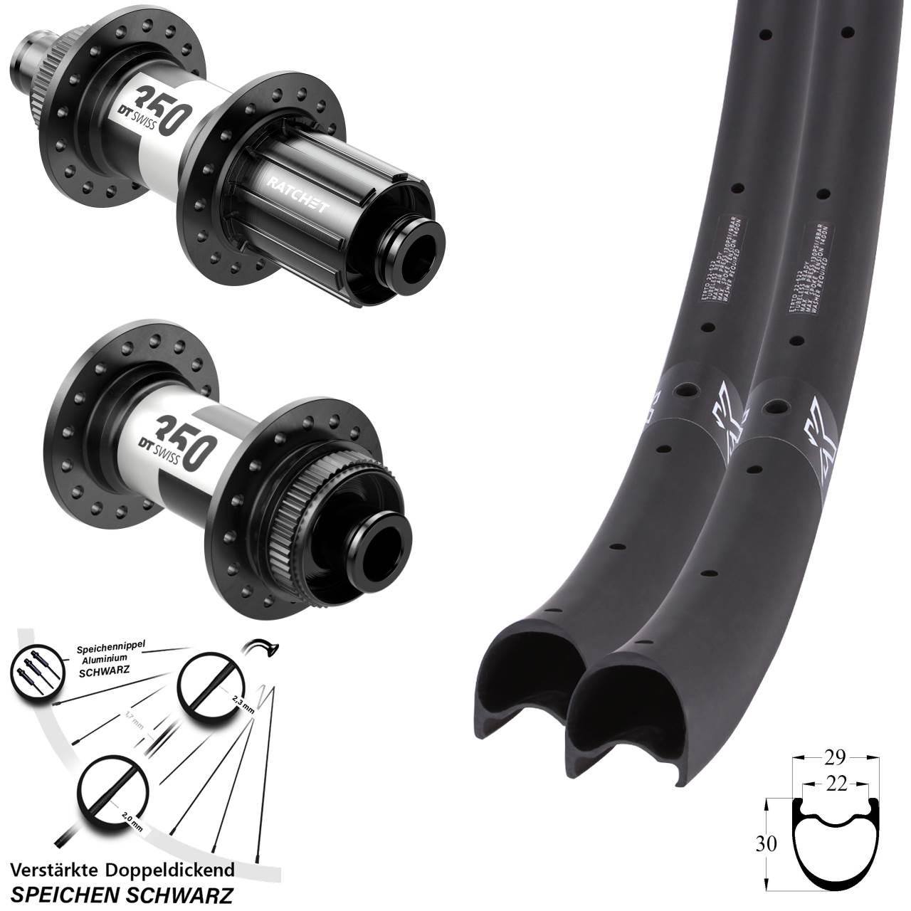 28 Zoll KX-RC Gravel Carbon DT Swiss 350 Road Centerlock Laufradsatz 12x100/142 11-12 fach