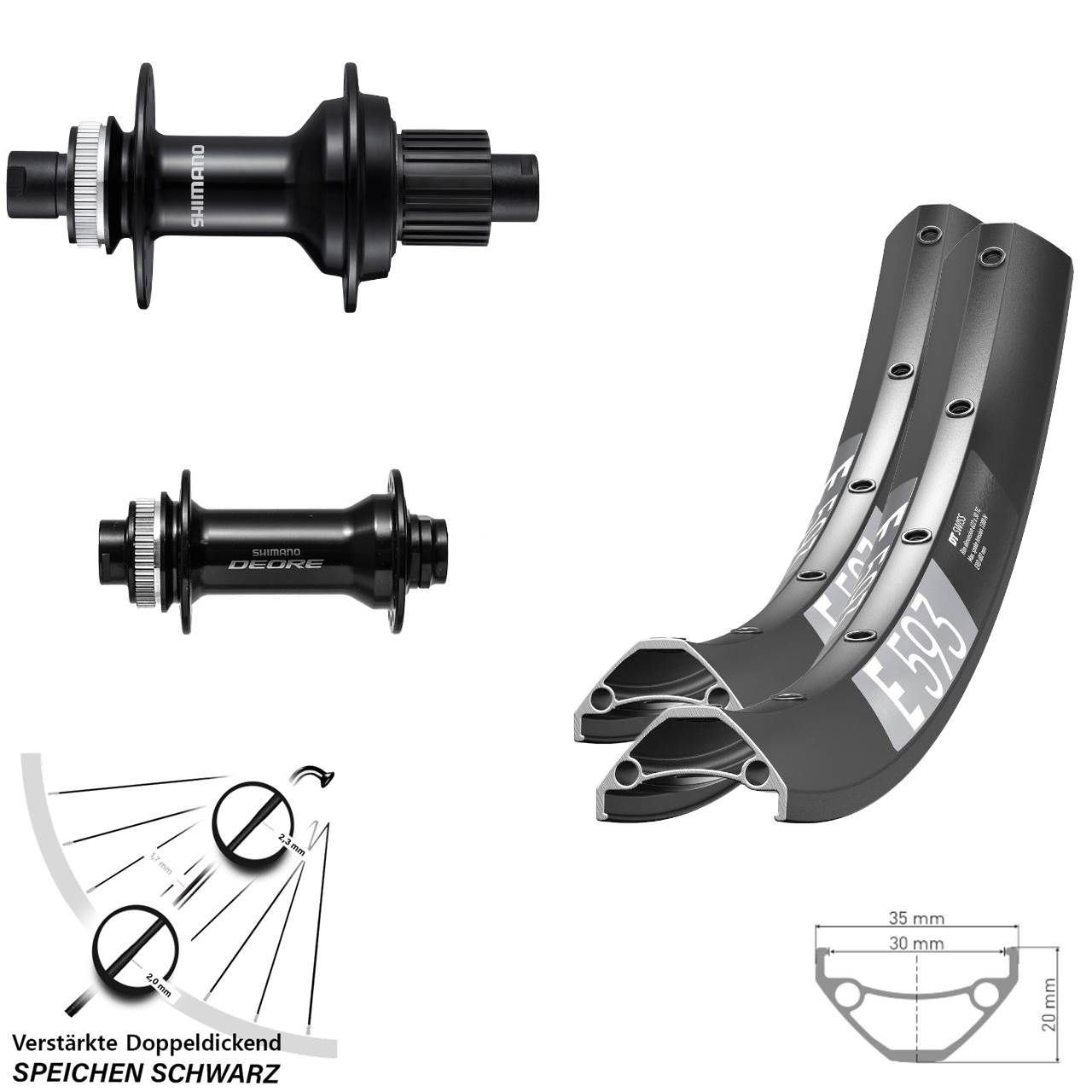 Disc Laufradsatz 29 Zoll DT Swiss E593 Shimano Deore FH-MT510-B Micro Spline Boost