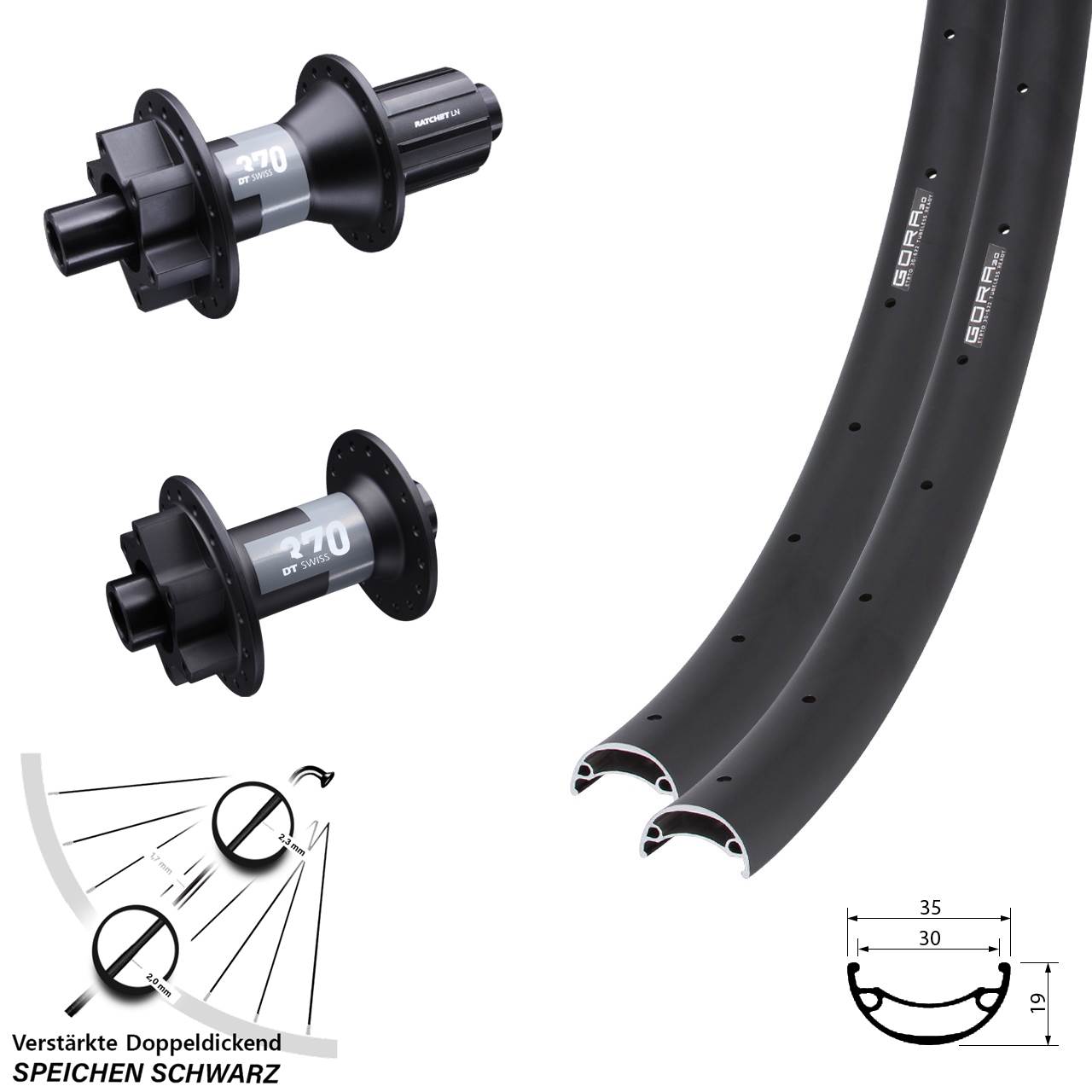 Laufradsatz 6-Loch 15x100 12x142 26 Zoll Gora 30 DT Swiss 370 8-11 fach HG