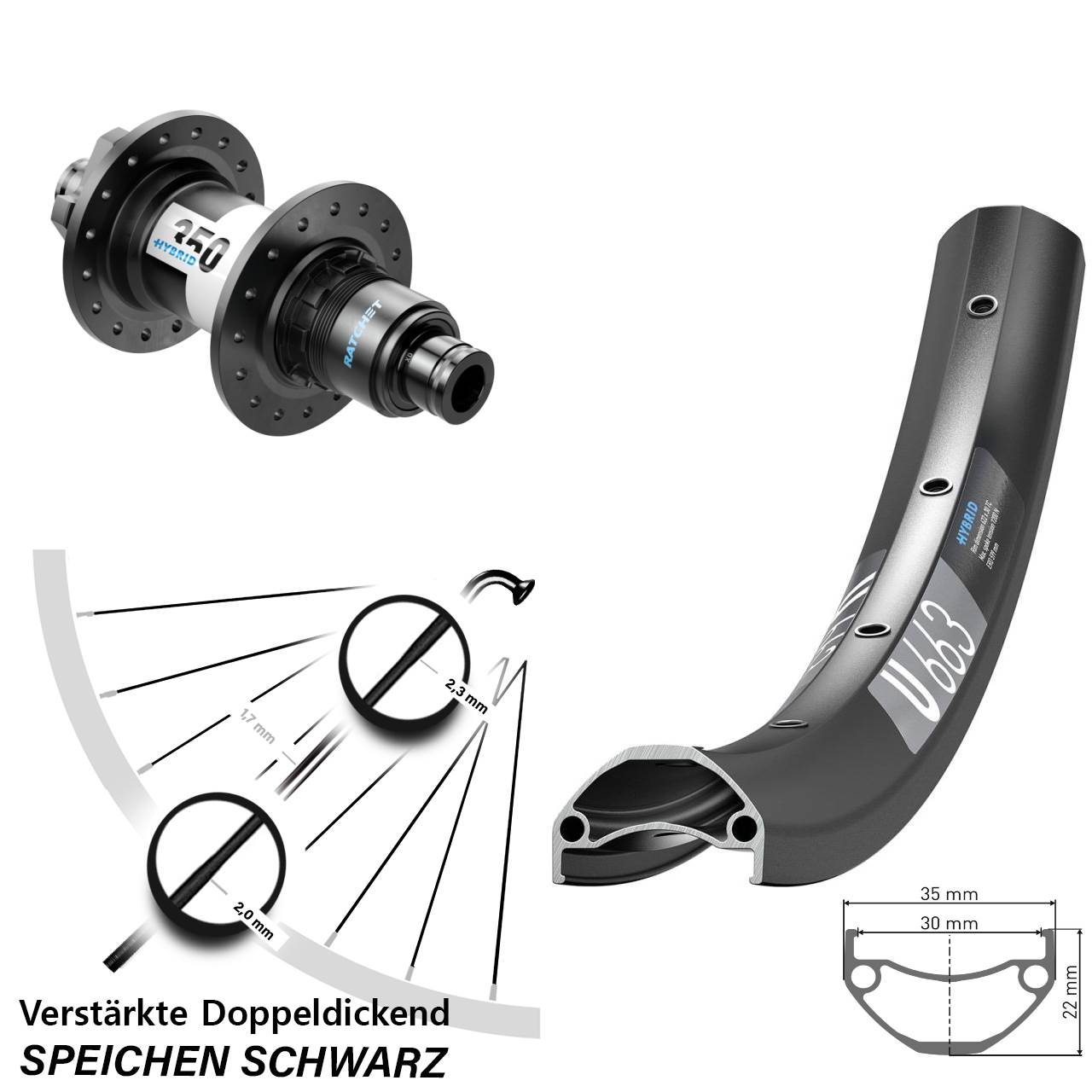 DT Swiss U663-350 Hybrid 27,5 Zoll Disc Laufrad 12x148 SRAM XD