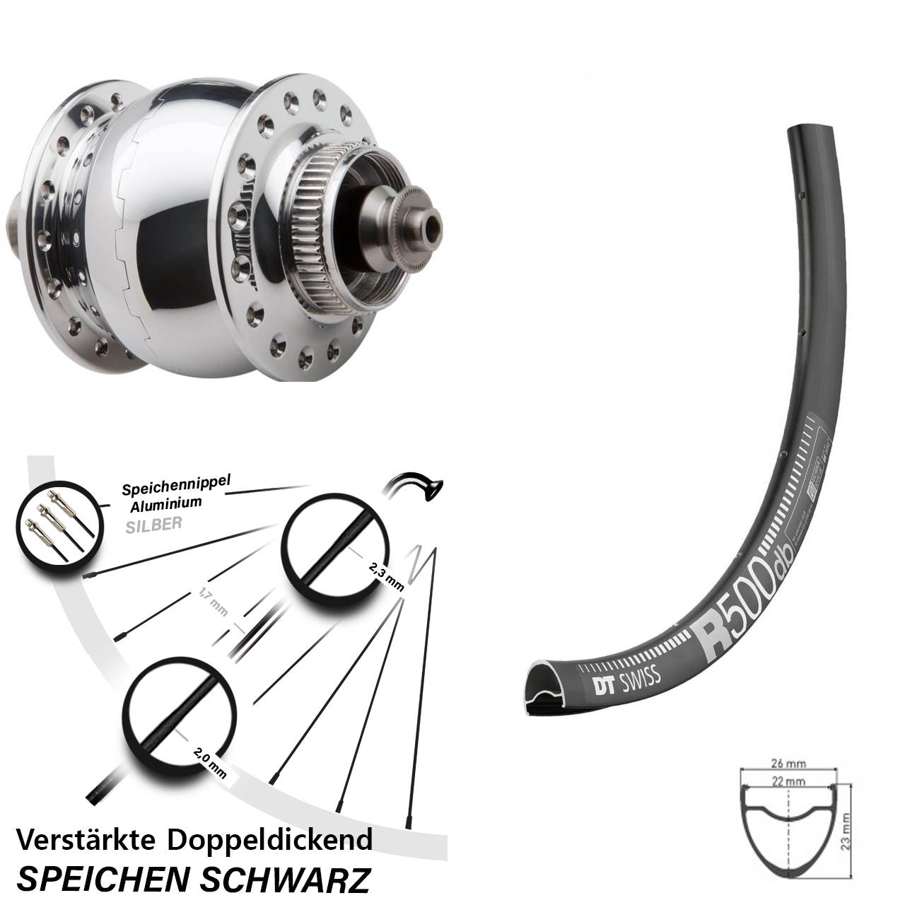 Centerlock Vorderrad mit Dynamo SON 28 Zoll DT Swiss R 500 QR