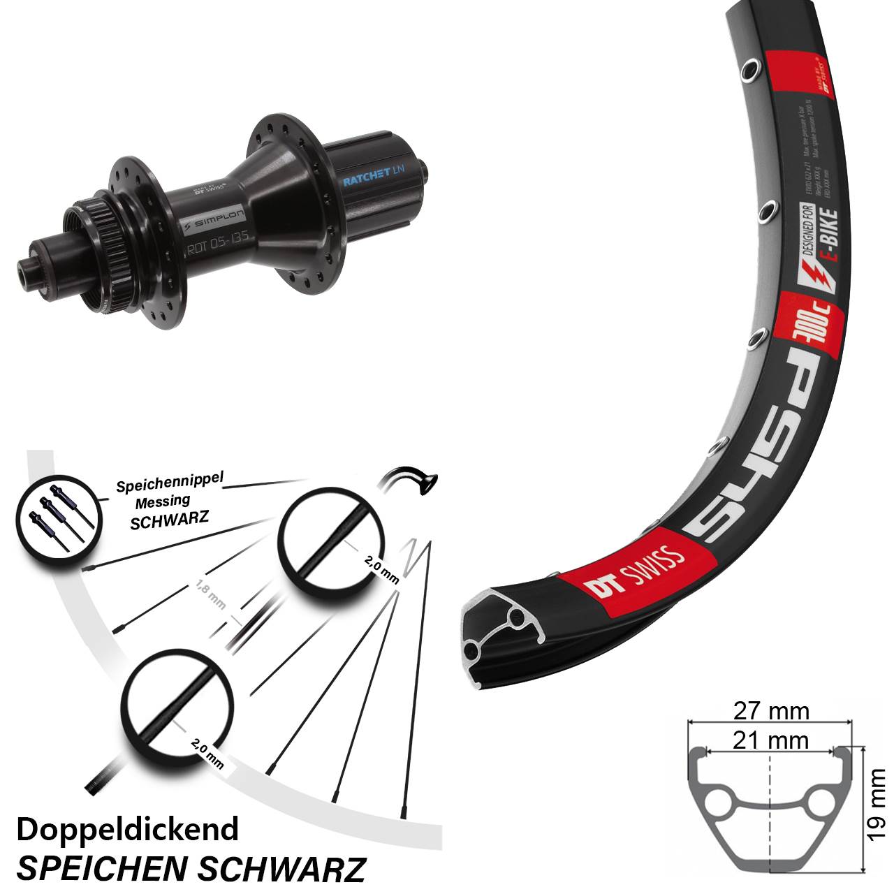 DT Swiss 545d-370 Hybrid 26 Zoll Hinterrad Centerlock für Schnellspanner 8-11 fach