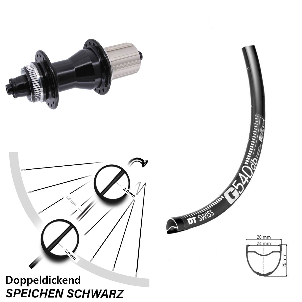 Centerlock Hinterrad 28 Zoll DT Swiss G540 Novatec CL135 8-12 fach HG für Schnellspanner