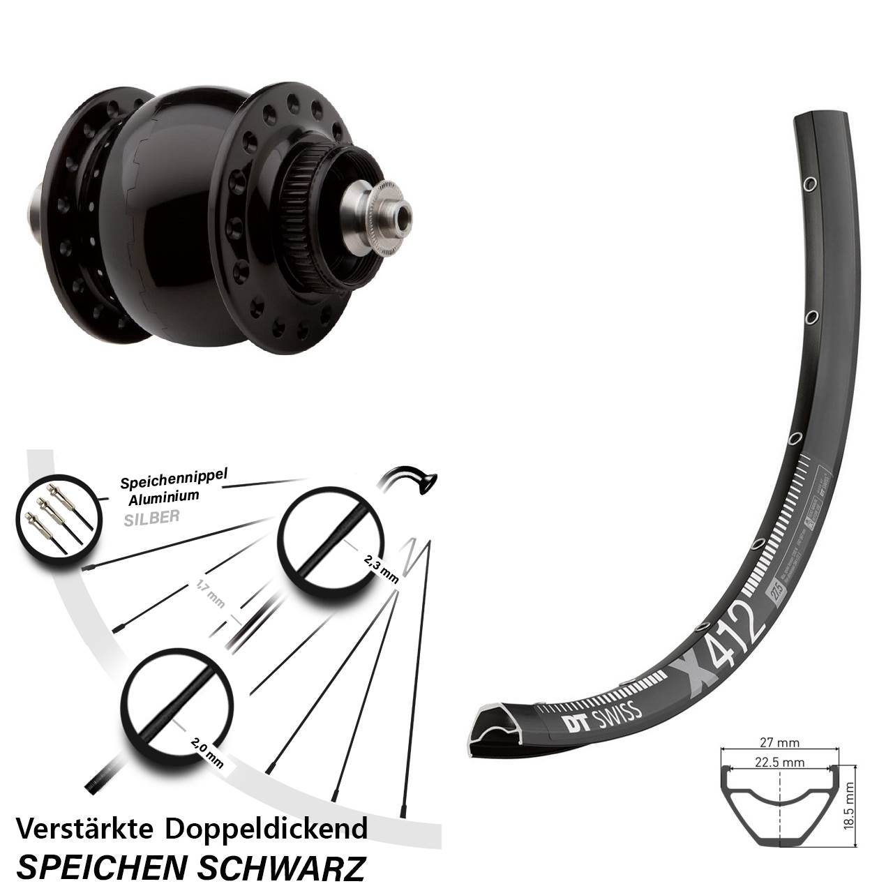 SON 28 DT Swiss X412 Disc 29 Zoll Laufrad mit Nabendynamo QR
