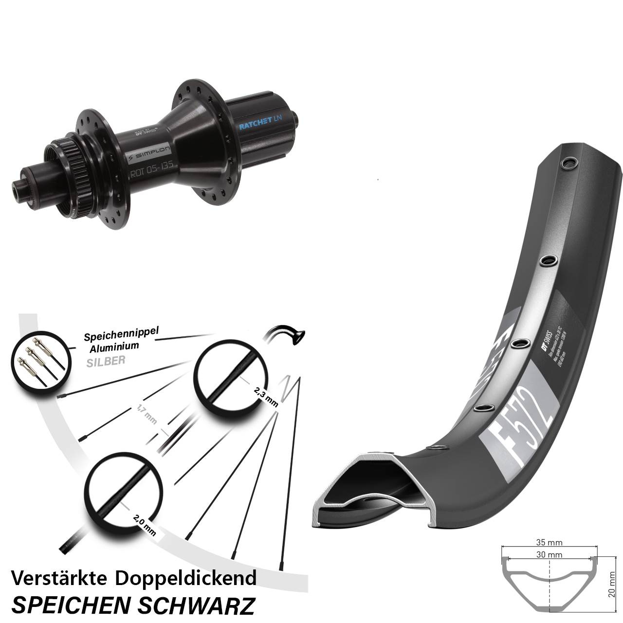 650B DT Swiss F 572-370 Hybrid Hinterrad Centerlock für Schnellspanner 8-11 fach
