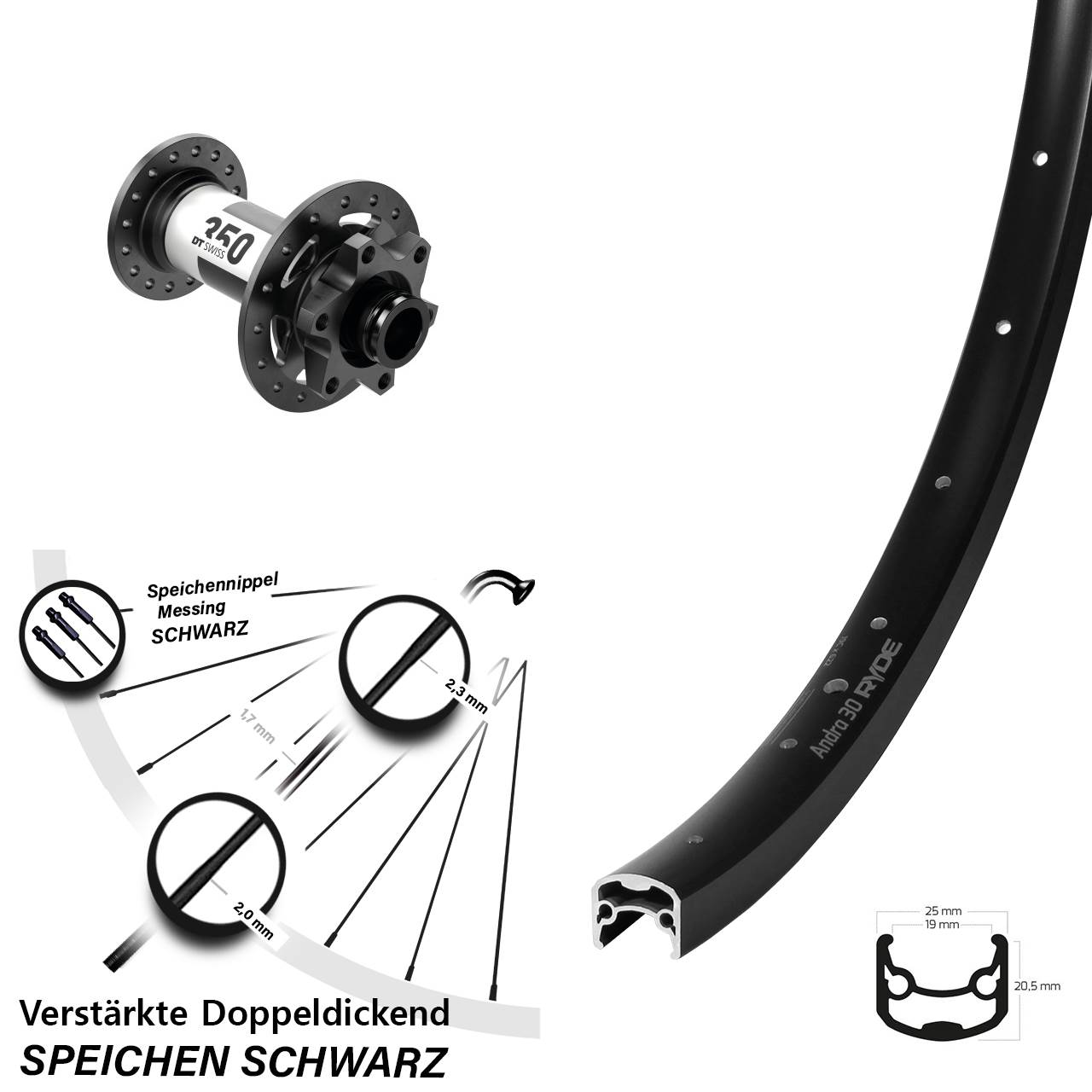 Disc Vorderrad 12x100 28 Zoll Ryde Andra 30 DT Swiss 350