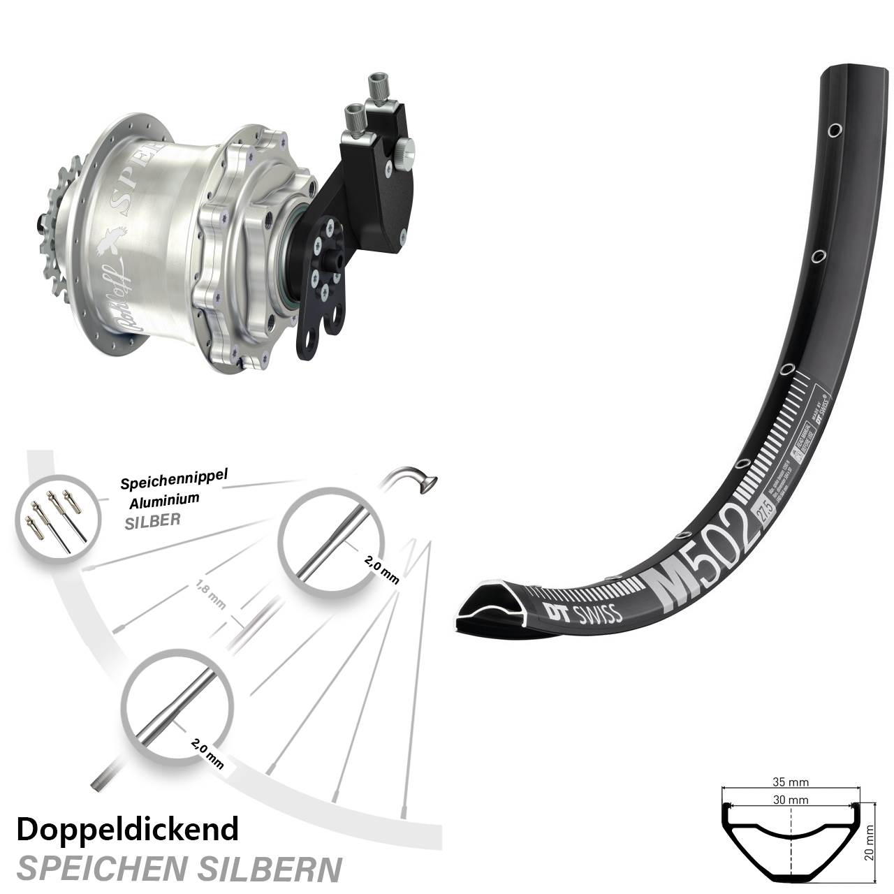 Disc Laufrad 27,5 Zoll DT Swiss M502 Rohloff Speedhub 500/14 CC DB