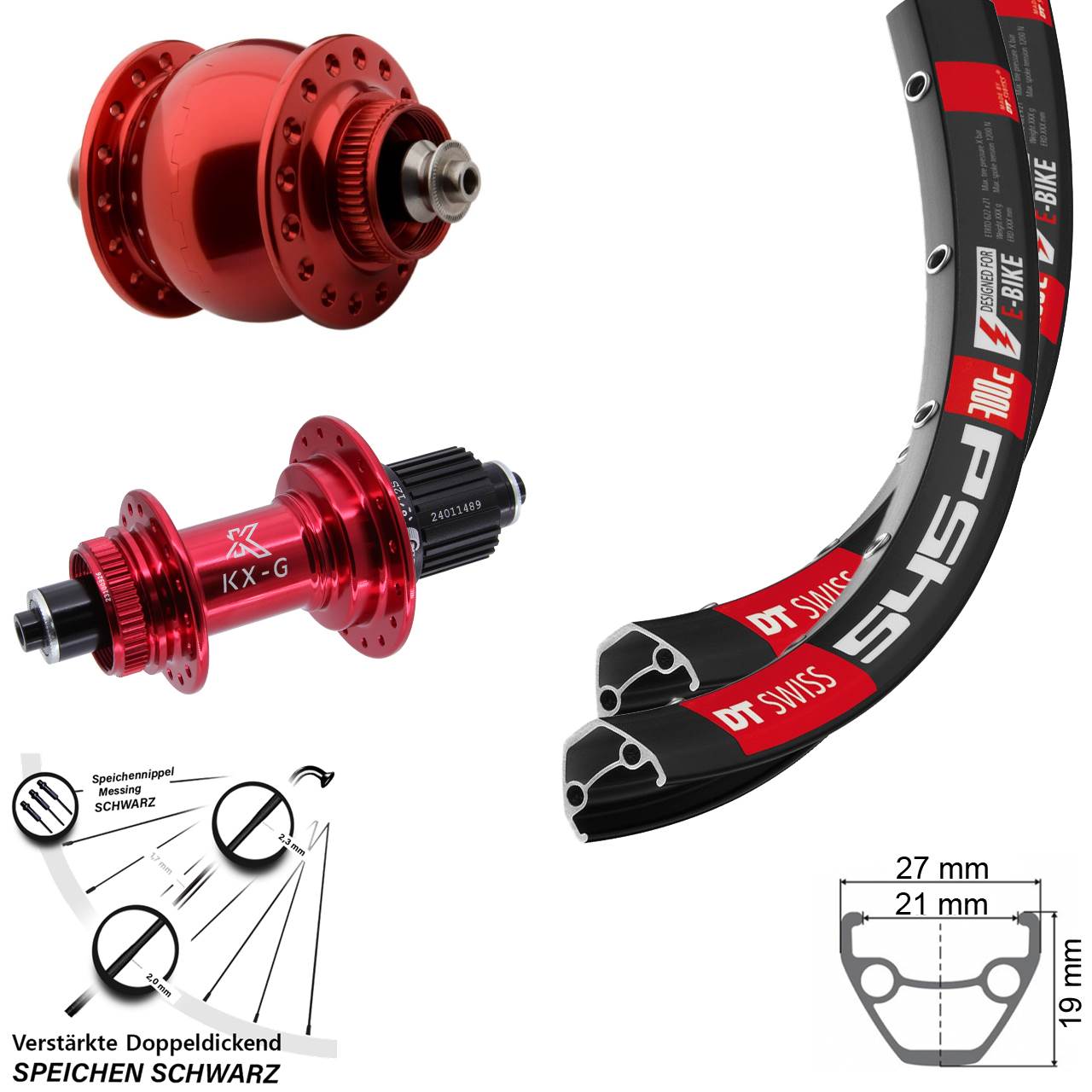28 Zoll DT Swiss 545 KX-G SON delux rot Disc Laufradsatz QR Shimano Micro Spline