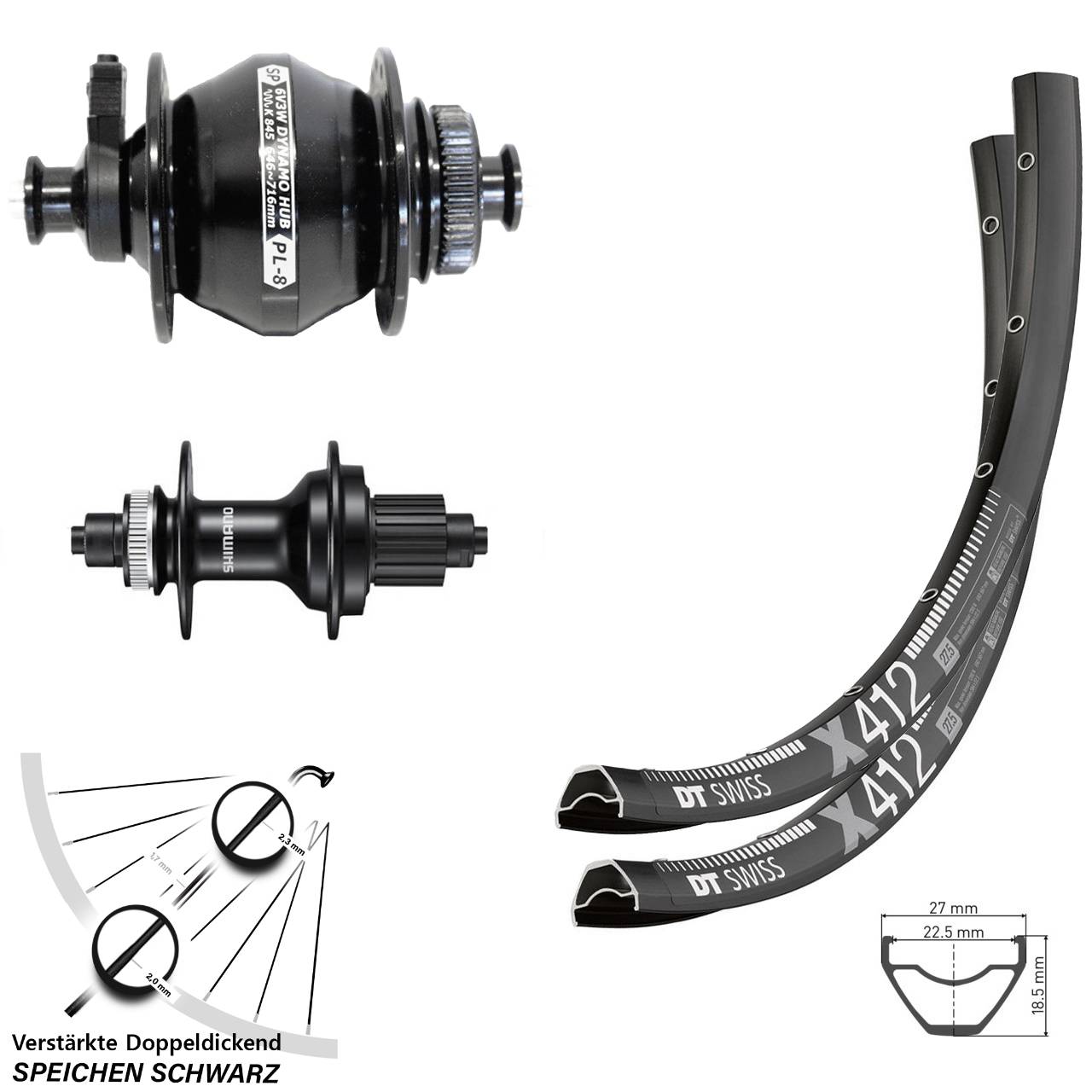 DT Swiss X412 Shimano FH-MT500 Shutter PL-8 28-29 Zoll Disc Laufradsatz QR Micro Spline