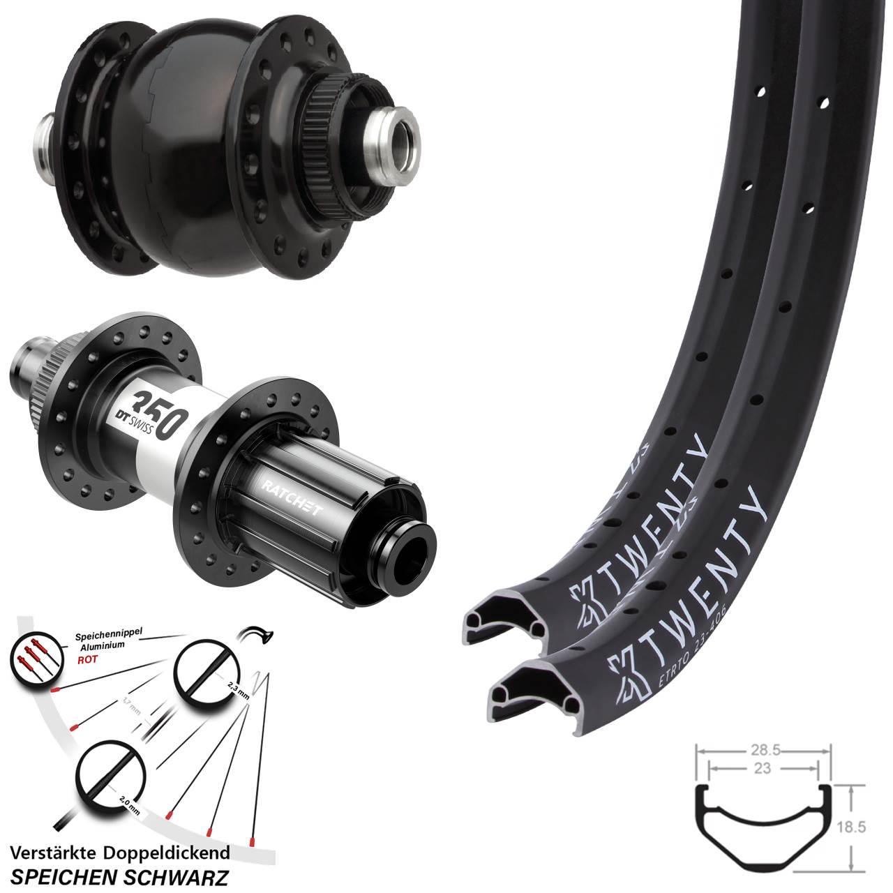 20 Zoll KX Twenty DT Swiss 350 HG SON 28 Centerlock Laufradsatz 12x100/142
