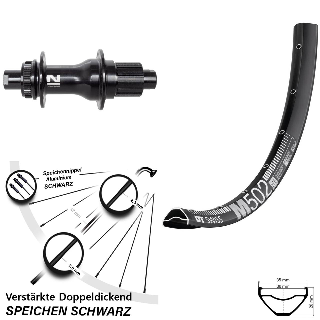 Hinterrad Centerlock 27,5 Zoll DT Swiss M502 Novatec D792 Micro Spline 12x142