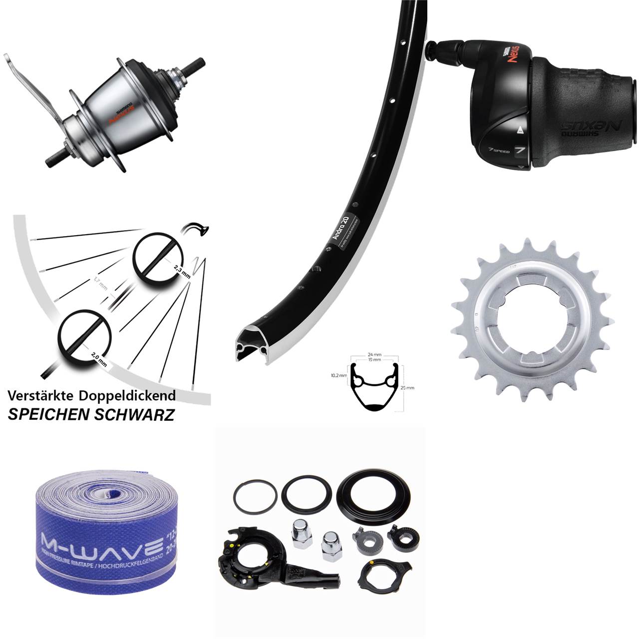 28 Zoll Hinterrad Shimano Nexus 7 Gang Rücktritt Ryde Andra 20 schwarz