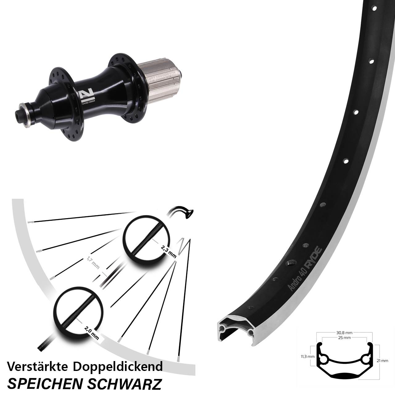 Hinterrad 28-29 Zoll Ryde Andra 40 Novatec F162 Strong 8-12 fach QR