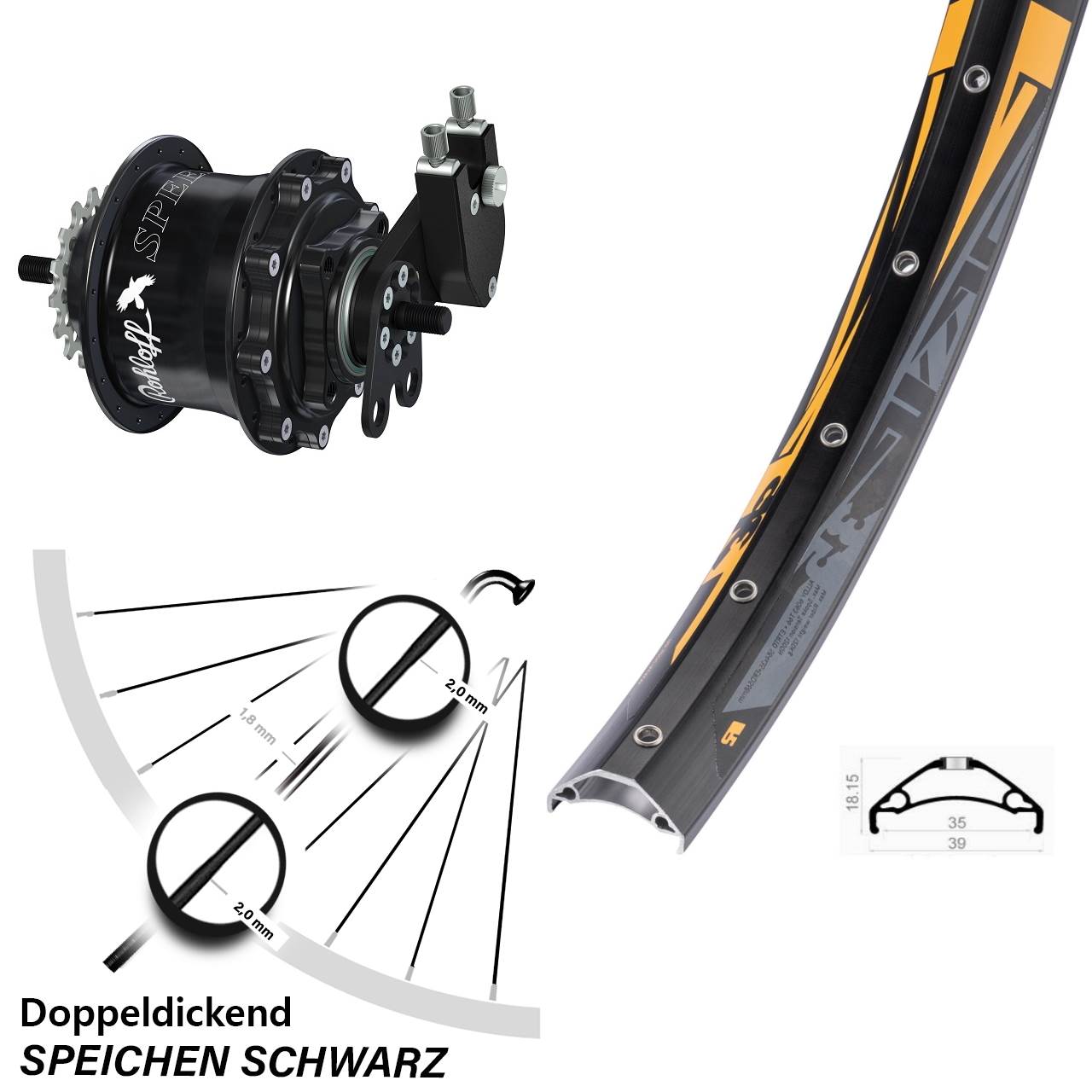 Disc Laufrad 27,5 Zoll Rodi TRYP 35 Rohloff Speedhub 500/14 TS DB Tandem