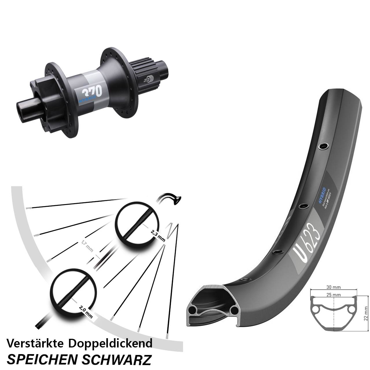 E-Bike U 623 DT Swiss 370 Hybrid Boost 12x148 mm Micro Spline 29 Zoll Hinterrad 6-Loch