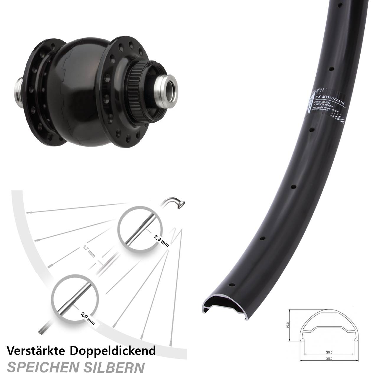Disc Nabendynamovorderrad 29 Zoll KX Mountain TR SON 28 12x100