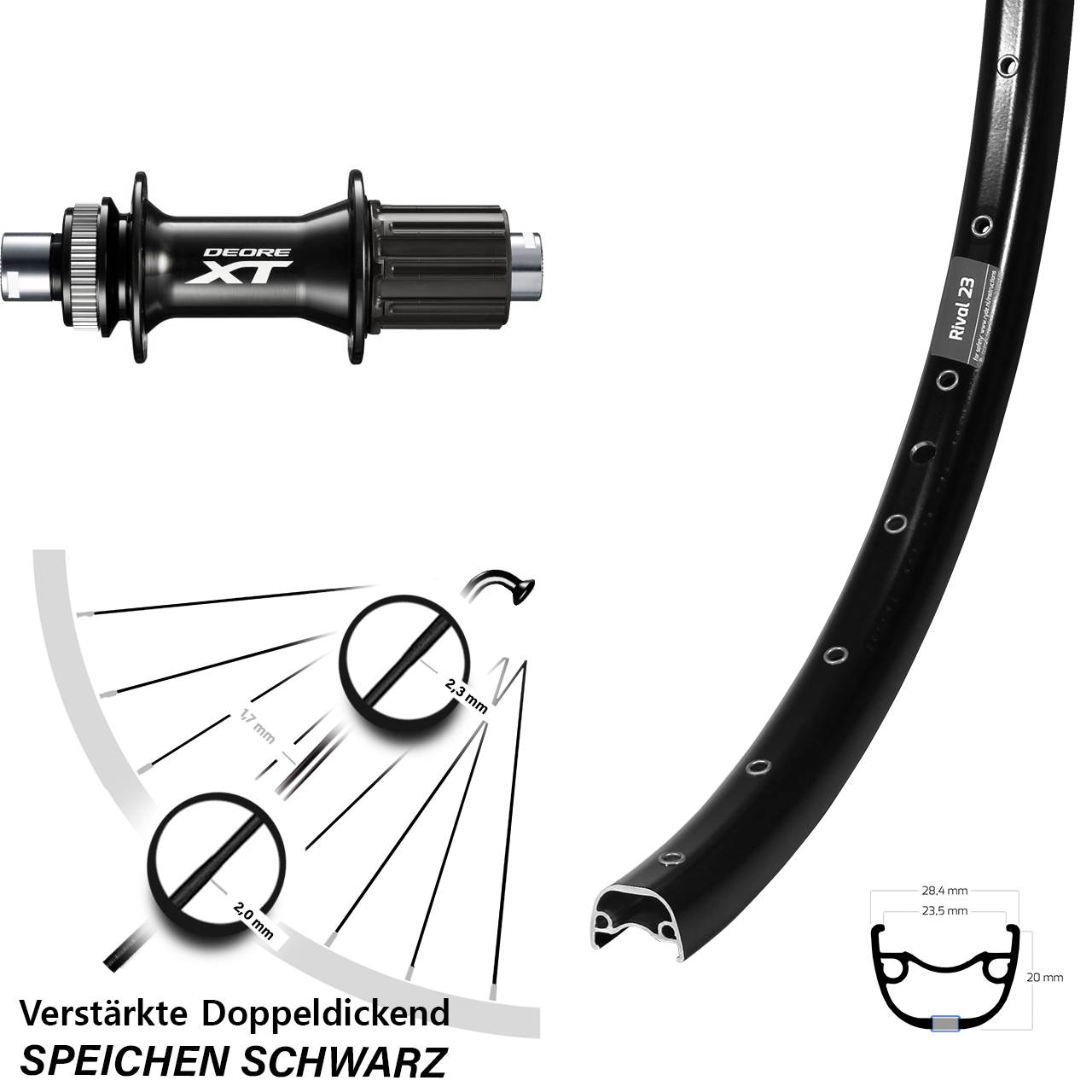 Centerlock Hinterrad 12x148 27,5 Zoll Ryde Rival 23 Shimano XT 8-11 fach HG