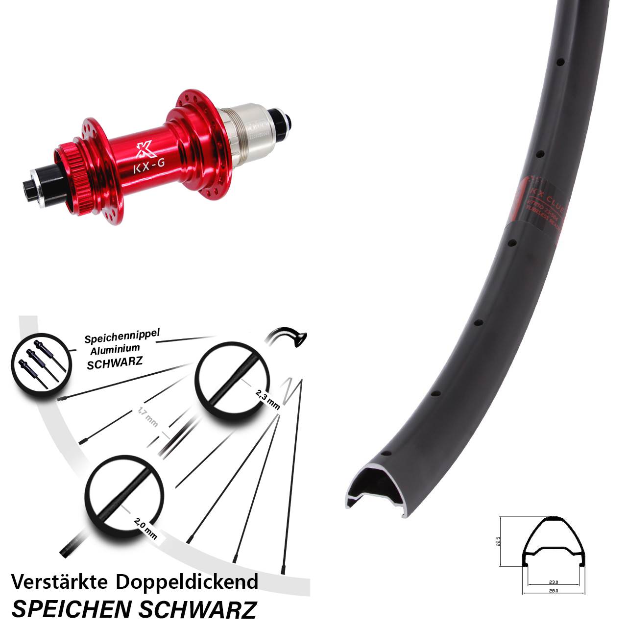 Hinterrad Centerlock QR 26 Zoll KX-G Clue rot SRAM XDR