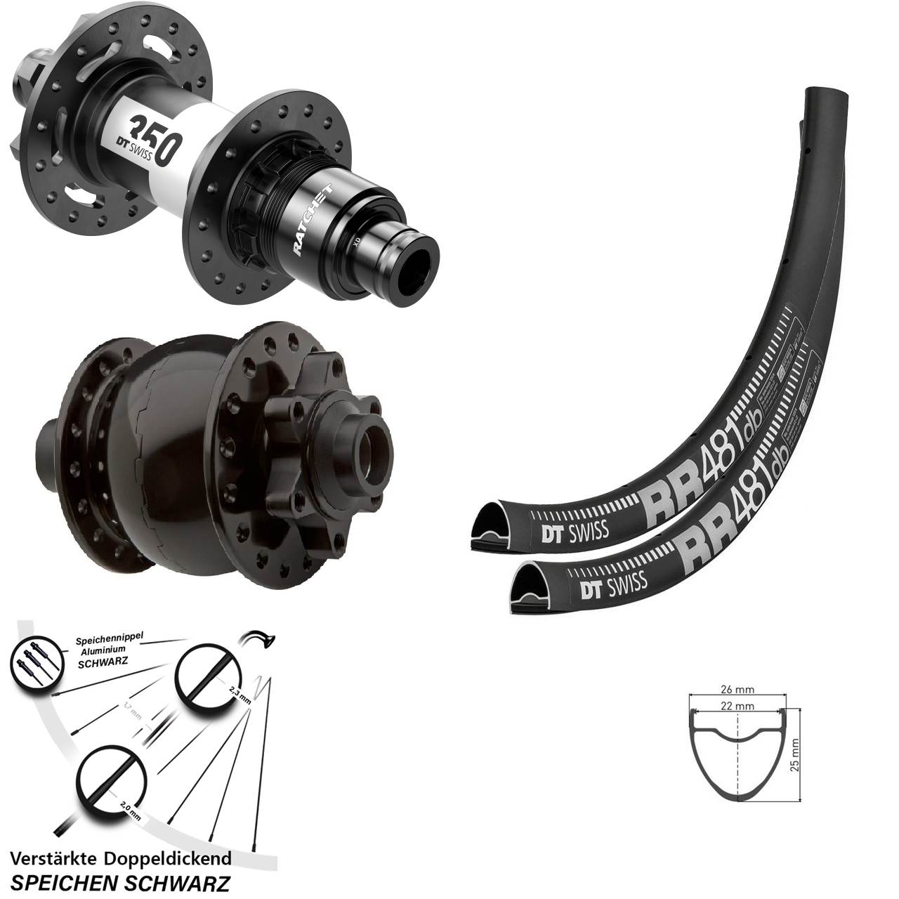 DT Swiss RR 481 350 SON 28 Zoll 6-Loch Laufradsatz 15x100 12x142 XD