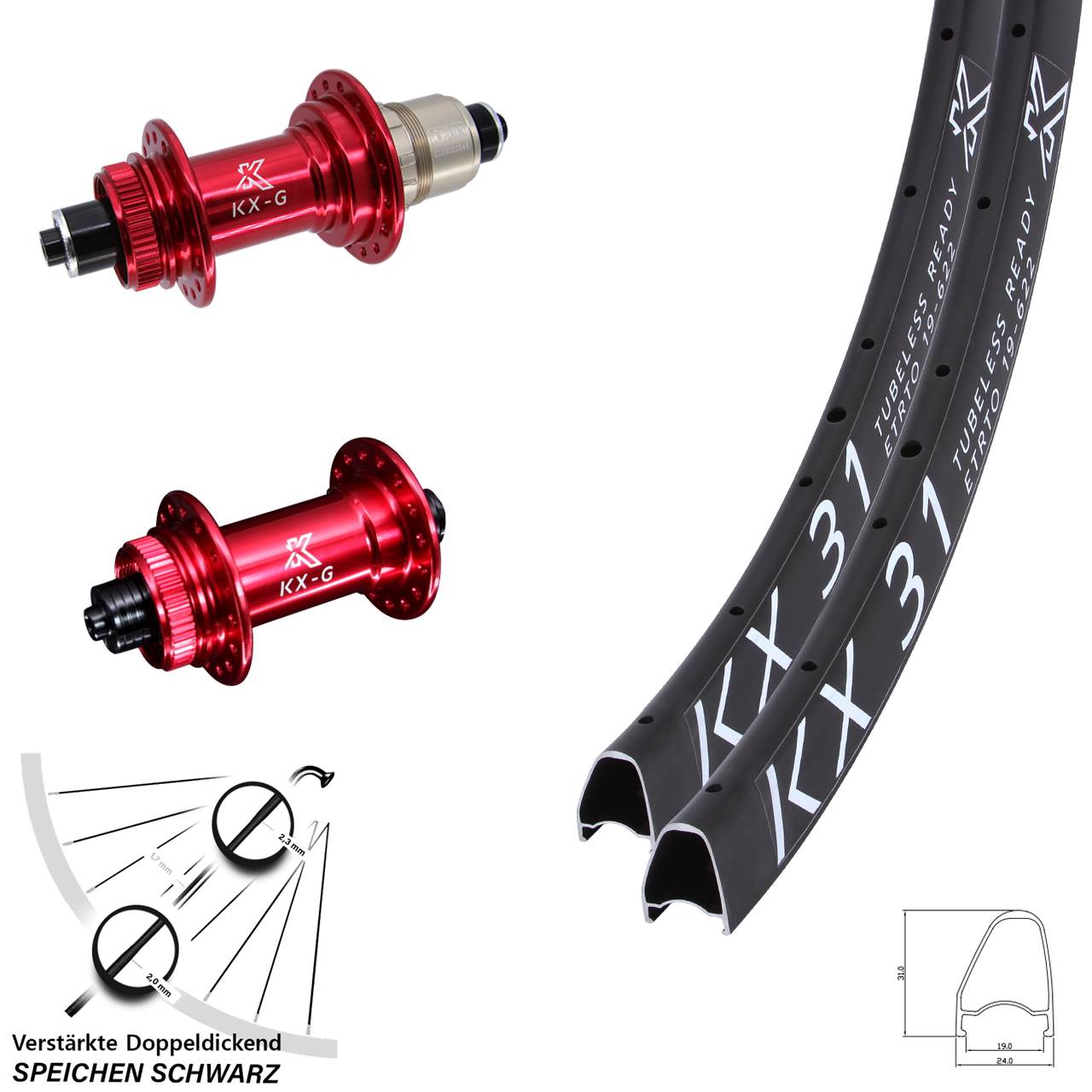 KX-G 31 rot 28 Zoll Centerlock Laufradsatz QR SRAM XDR