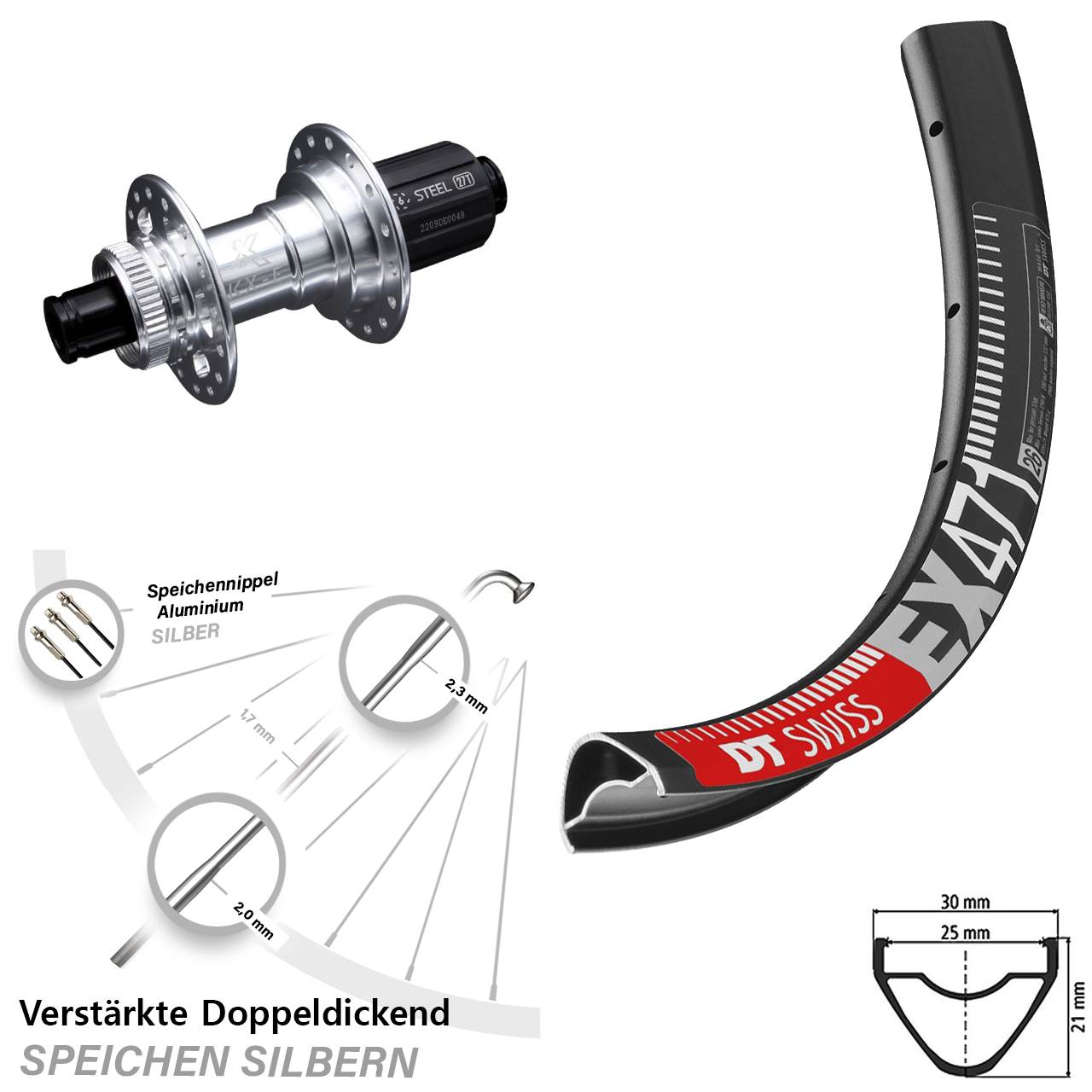29 Zoll DT Swiss EX471 KX-E Centerlock Hinterrad 12x142 8-12 fach HG
