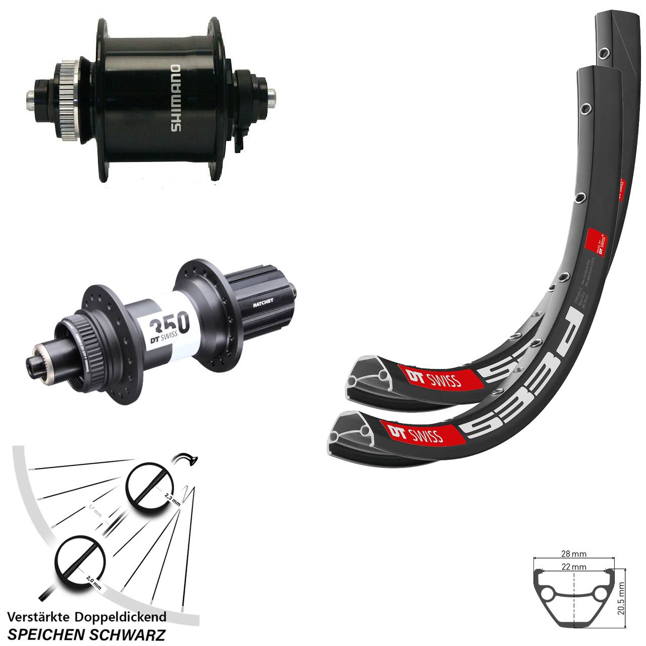 DT Swiss 533d-350 Ratchet 36 Shimano DH-UR700 26 Zoll Laufradsatz QR 8-11 fach