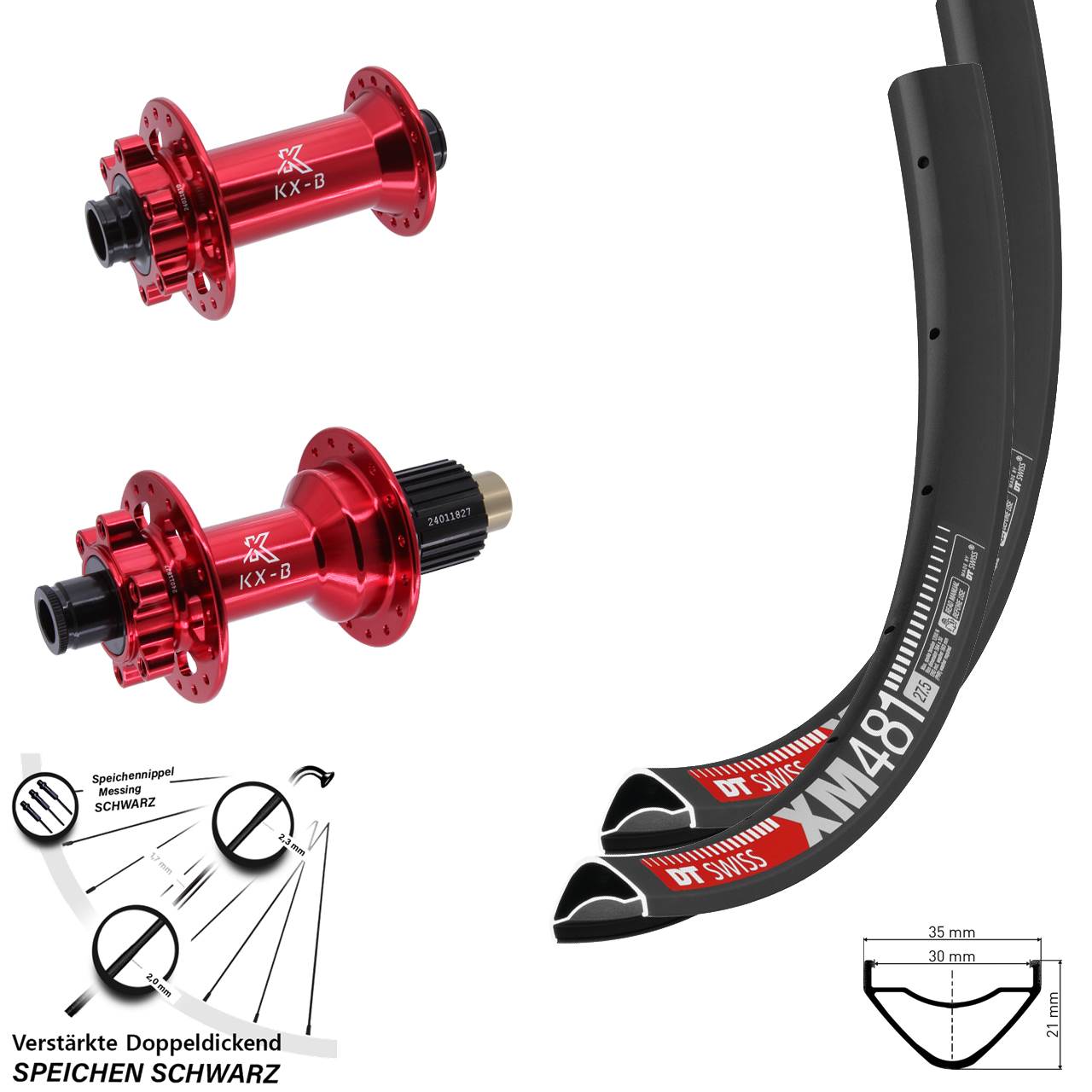 DT Swiss XM 481 KX-B rot 27,5 Zoll Disc Laufrad-Satz 15x110 12x148 Shimano Micro Spline