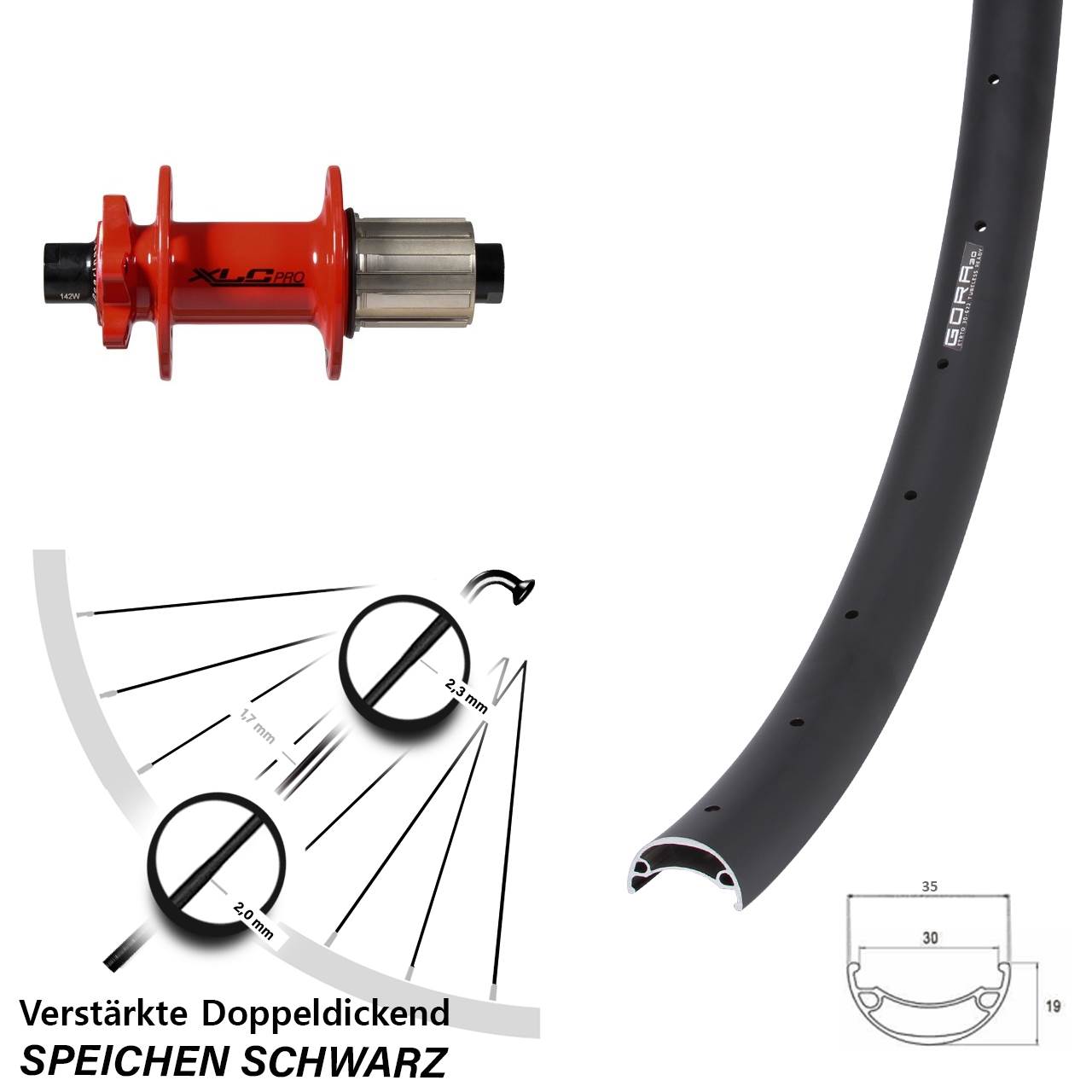 Disc Laufrad 12x142 26 Zoll Gora 30 XLC Pro rot 8-11 fach