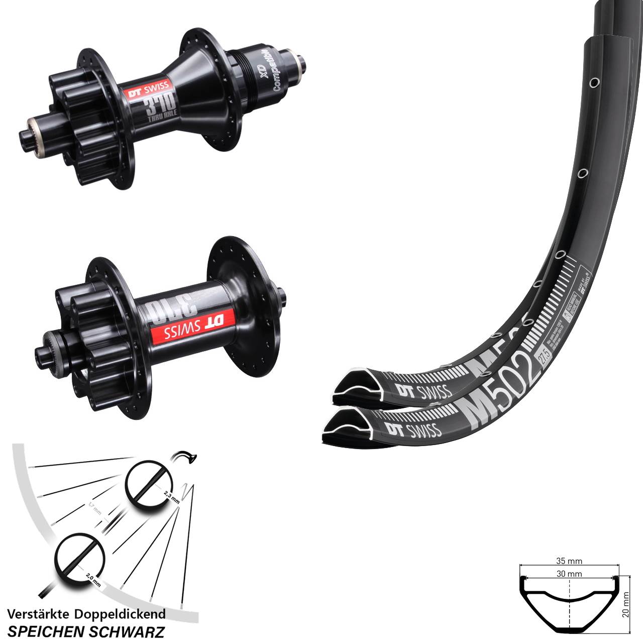 29 Zoll DT Swiss M 502-370 Laufradsatz 6-Loch QR XD
