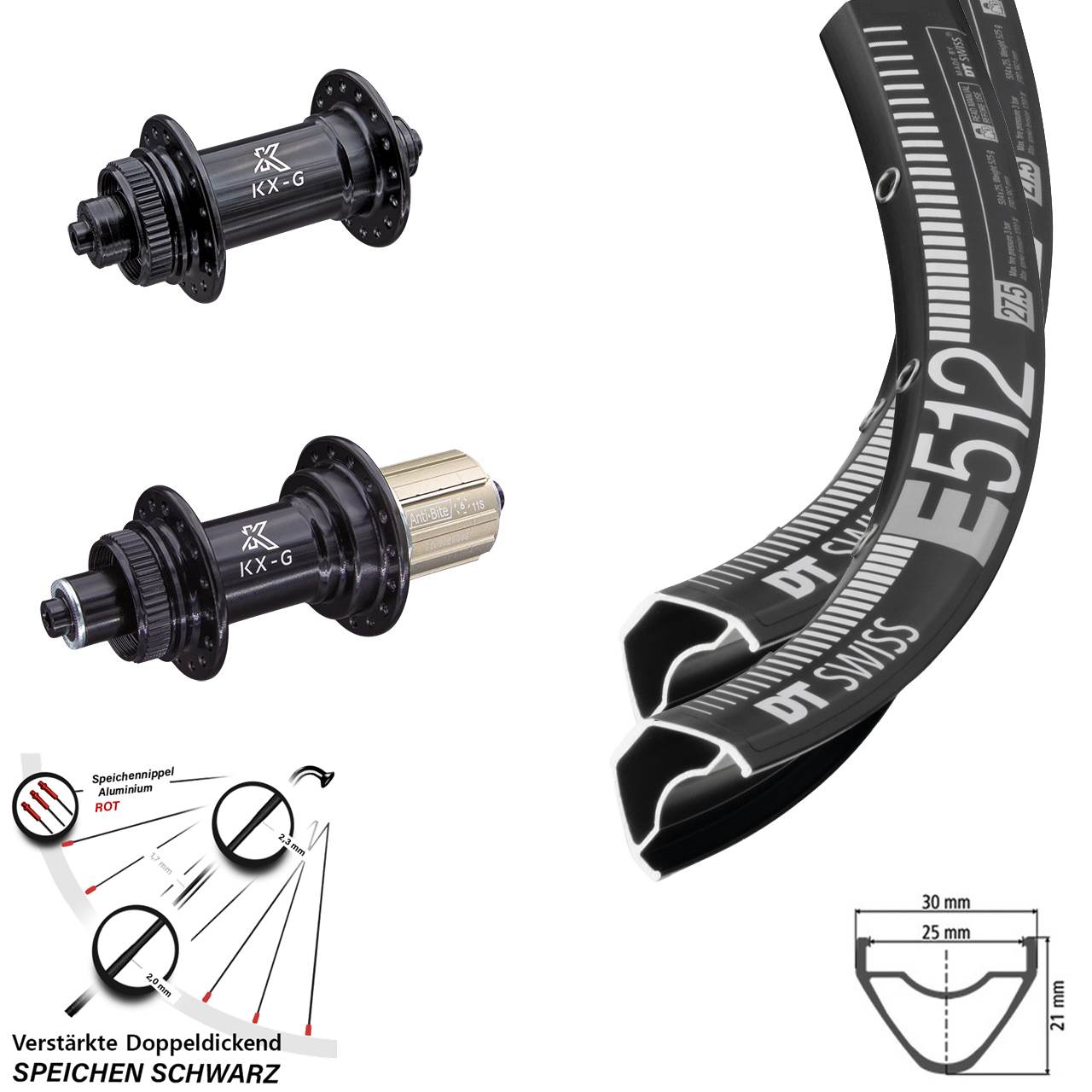 Laufradsatz Centerlock 29 Zoll DT Swiss E 512 KX-G 8-12 fach HG QR