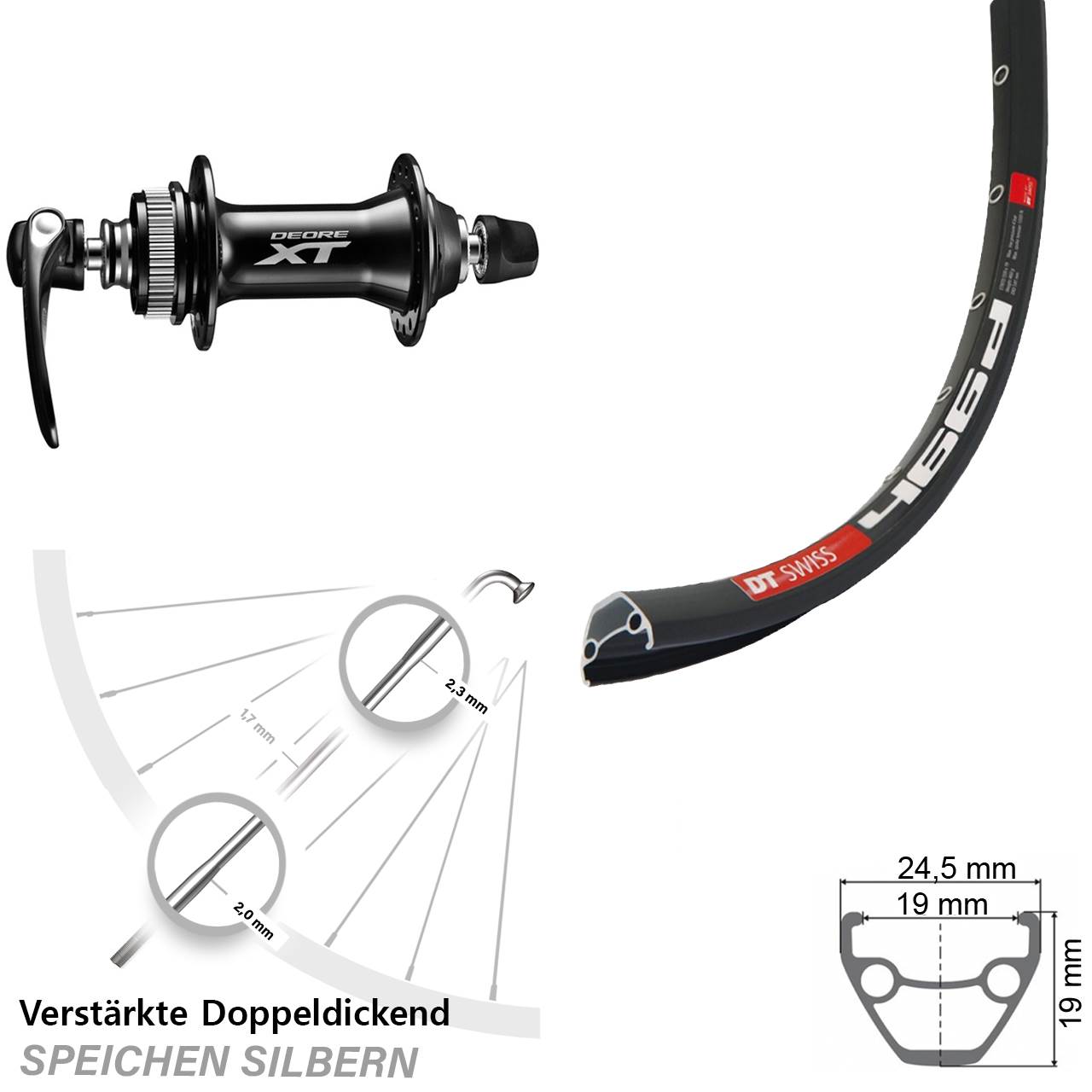 DT Swiss 466d Shimano Deore XT HB-M8000 29 Zoll Centerlock Vorderrad für Schnellspanner