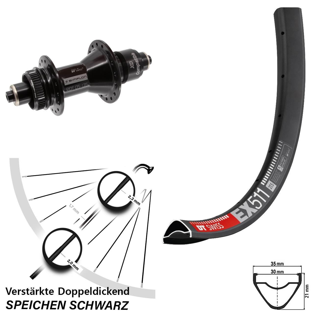 Disc Laufrad 27,5 Zoll DT Swiss EX511-370 XD QR