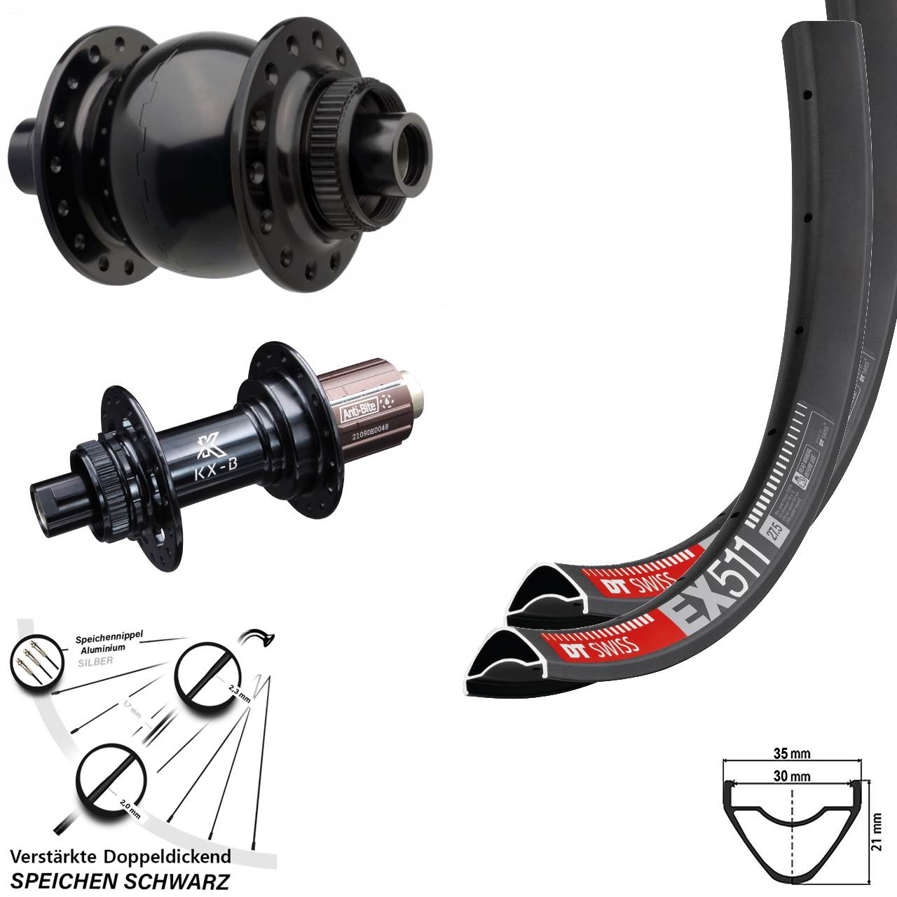 Boost Centerlock Laufradsatz 15x110 12x148 27,5 Zoll DT Swiss EX 511 KX-B SON 28 8-12 fach