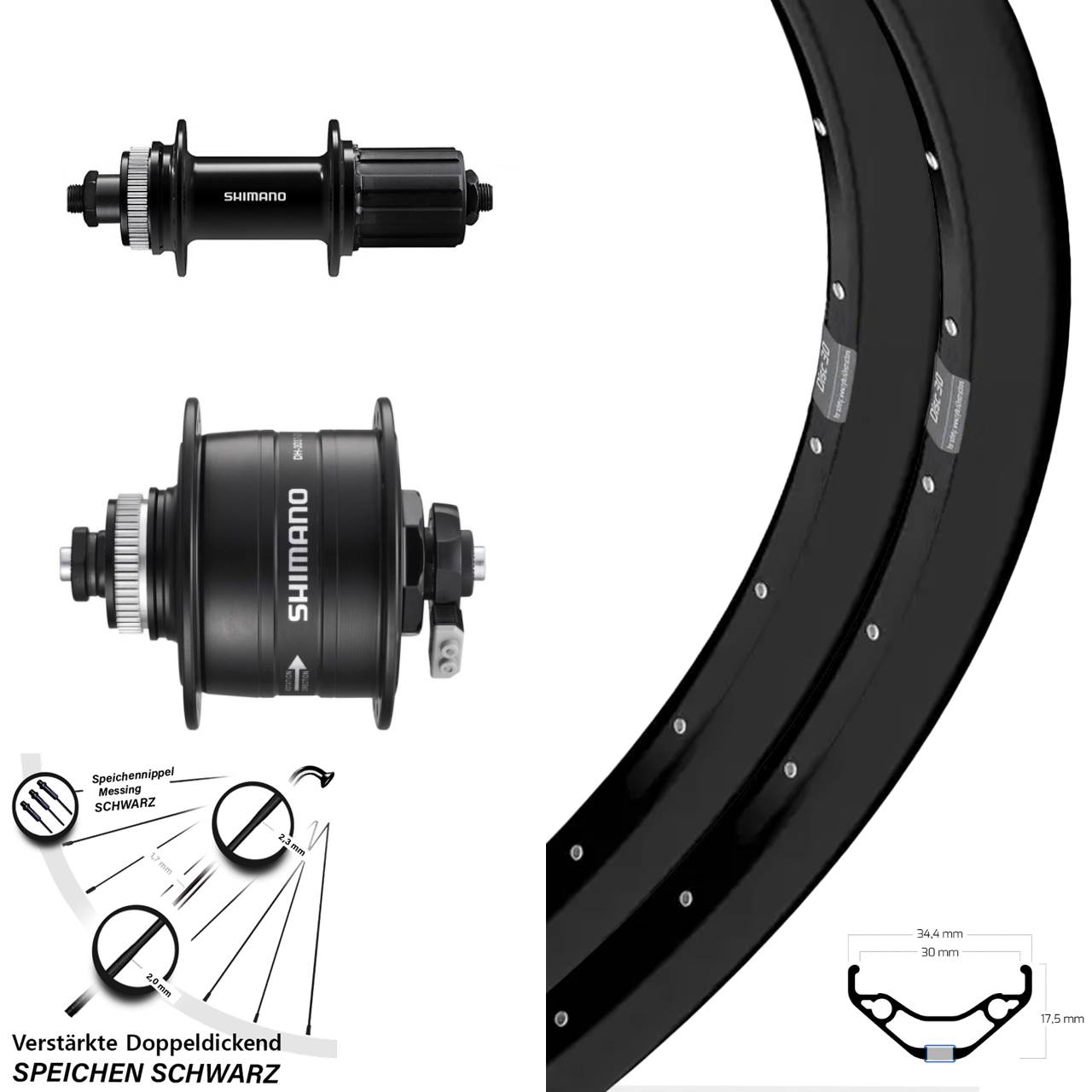 Ryde Disc 30 Shimano DH-3D37 FH-QC400 27,5 Zoll Disc Laufradsatz QR 8-11 fach