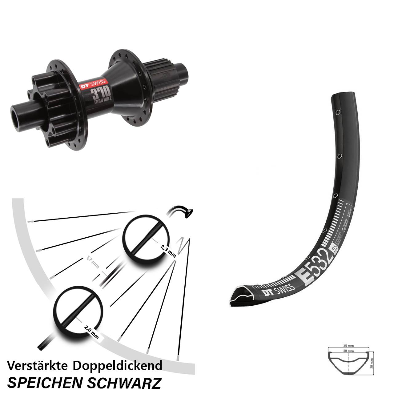 DT Swiss E 532 DT Swiss 370 Hybrid 29 Zoll Disc Laufrad 12x142 Shimano Micro Spline