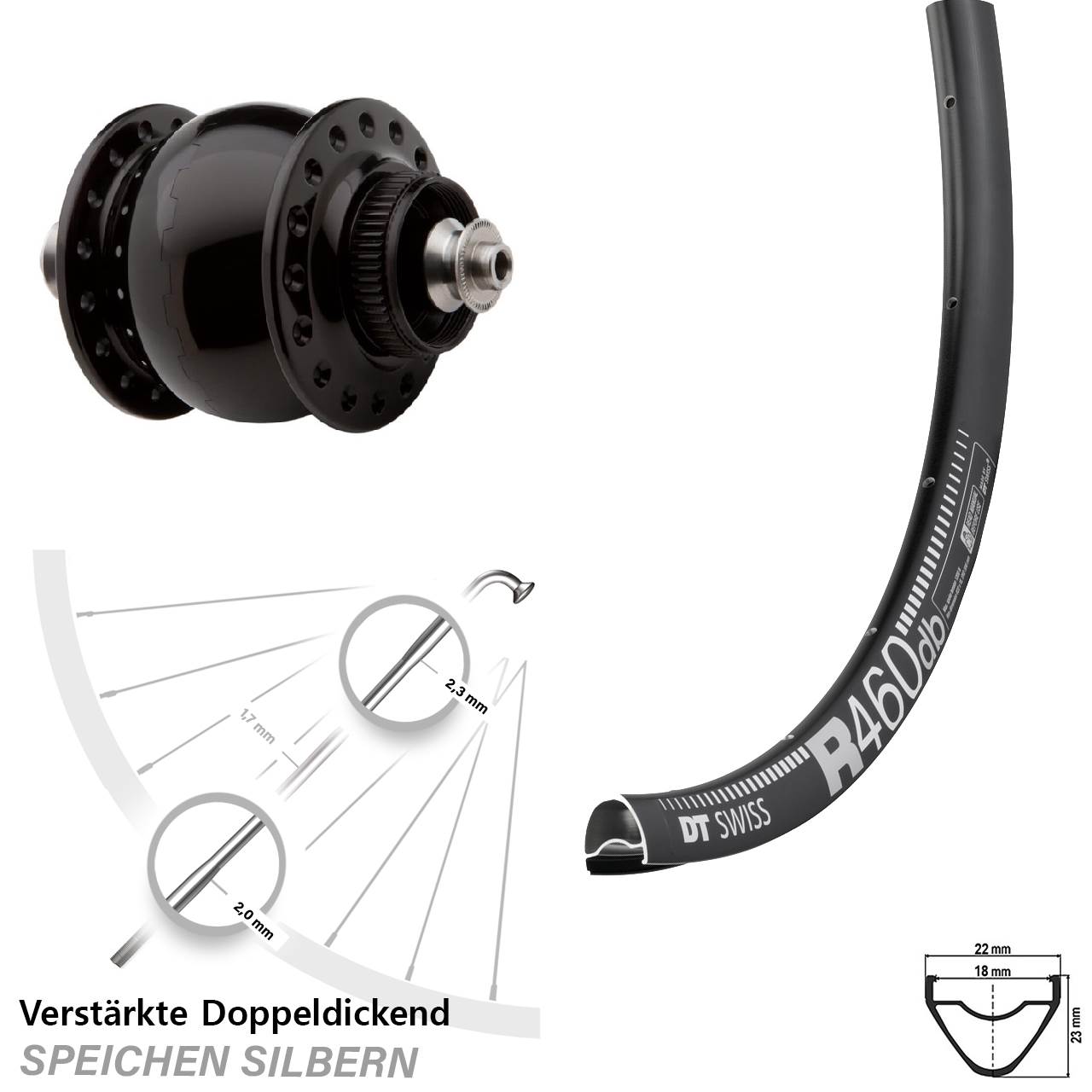 Disc Laufrad mit Nabendynamo für Schnellspanner 28 Zoll DT Swiss R 460 SONdelux