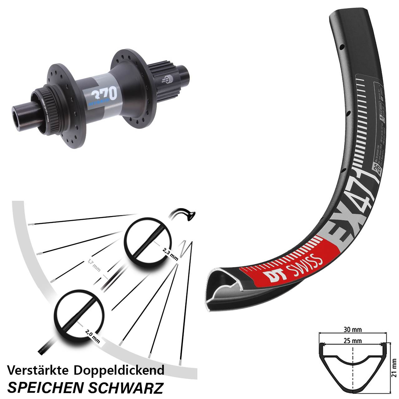 Disc Laufrad 12x148 29 Zoll DT Swiss EX471-370 Hybrid Shimano Micro Spline