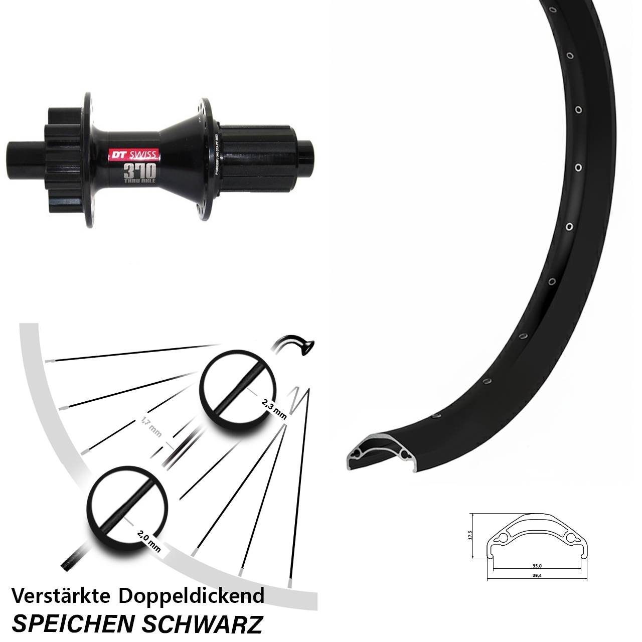Ryde Disc 35 DT Swiss 370 Hybrid 29 Zoll 6-Loch Hinterrad 12x142 8-11 fach HG
