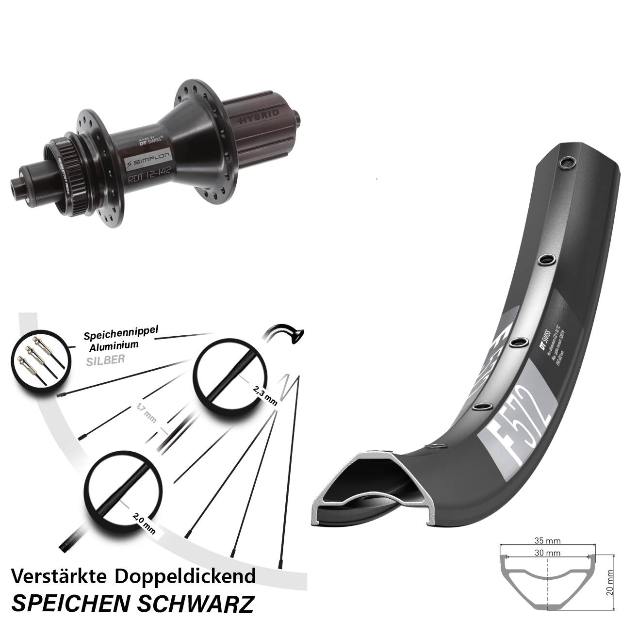 29 Zoll DT Swiss F572-370 Hybrid Disc Laufrad für Schnellspanner 8-11 fach