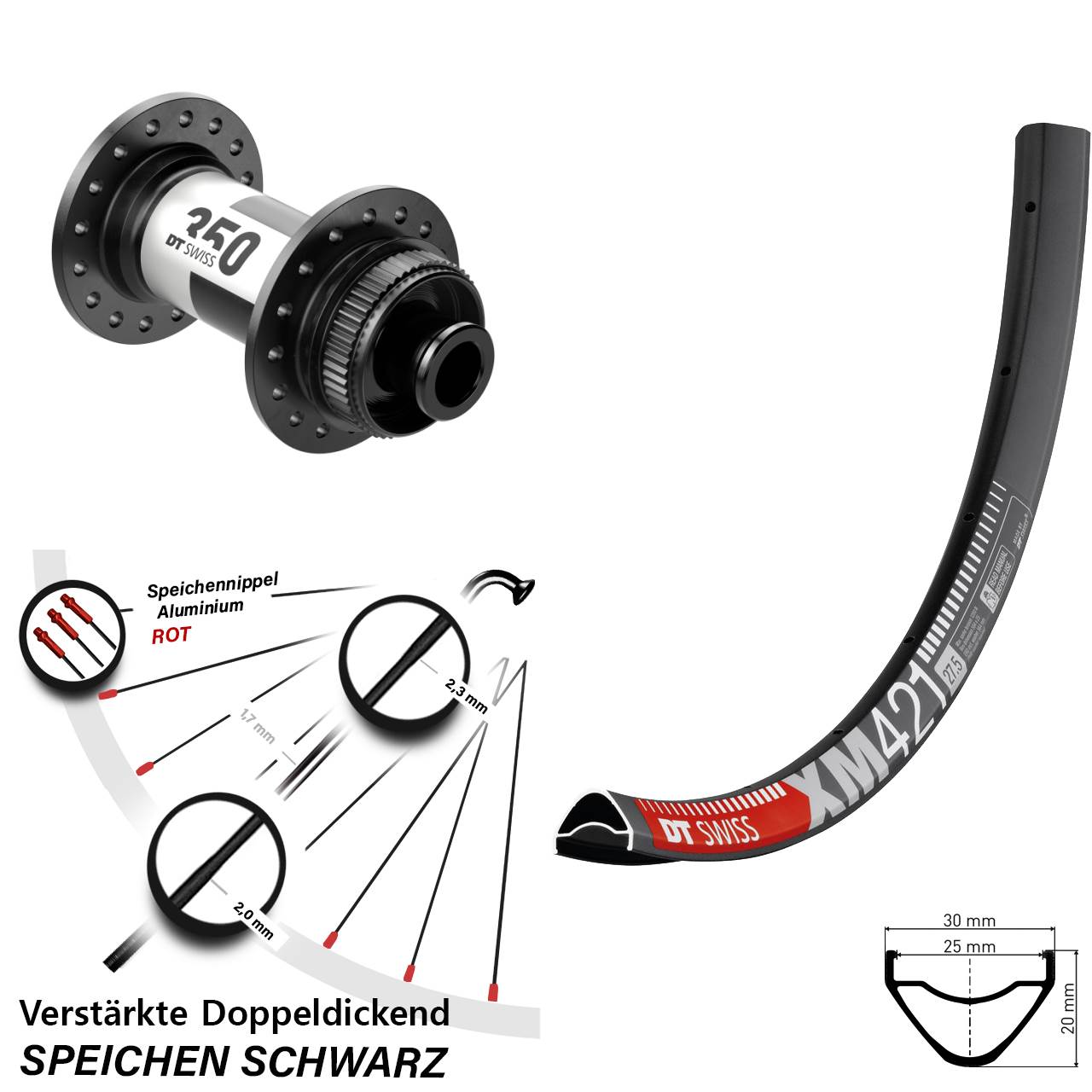 29 Zoll DT Swiss XM421-350 Vorderrad Centerlock 12x100