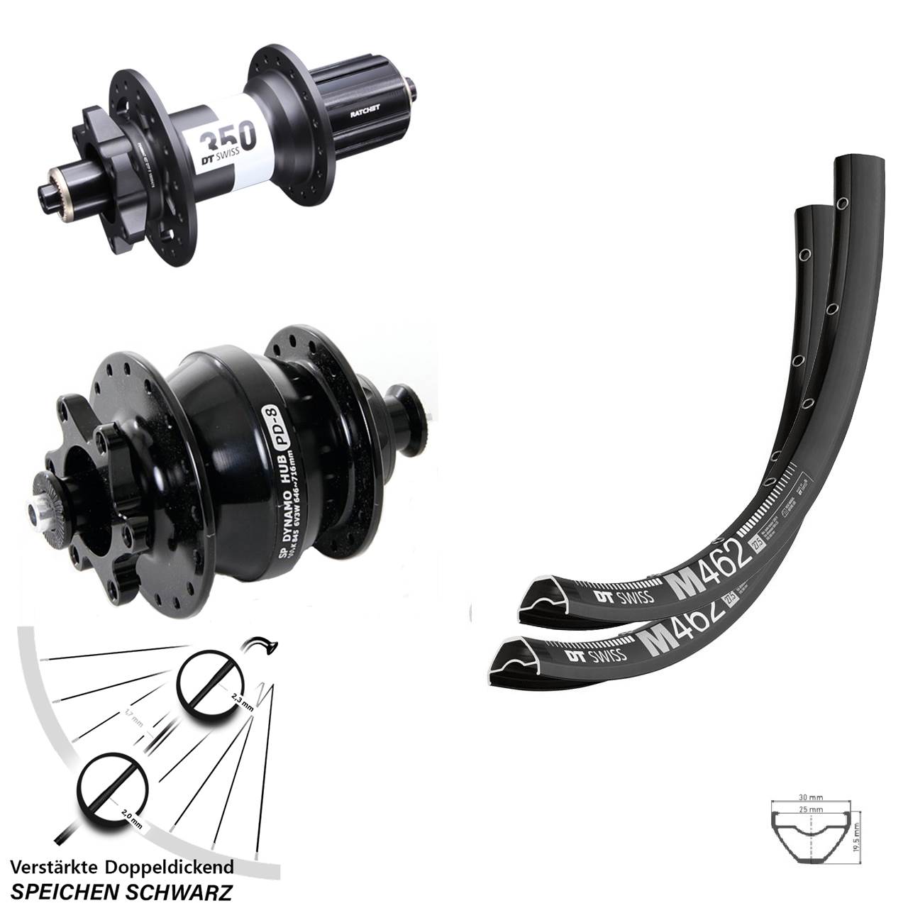 Laufradsatz QR 27,5 Zoll DT Swiss M462-350 Ratchet 36 Disc SP PD-8 8-11 fach HG