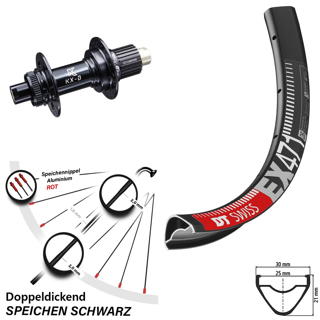 DT Swiss EX 471 Hinterrad 29 Zoll KX-B Boost 12x148 Centerlock Micro Spline