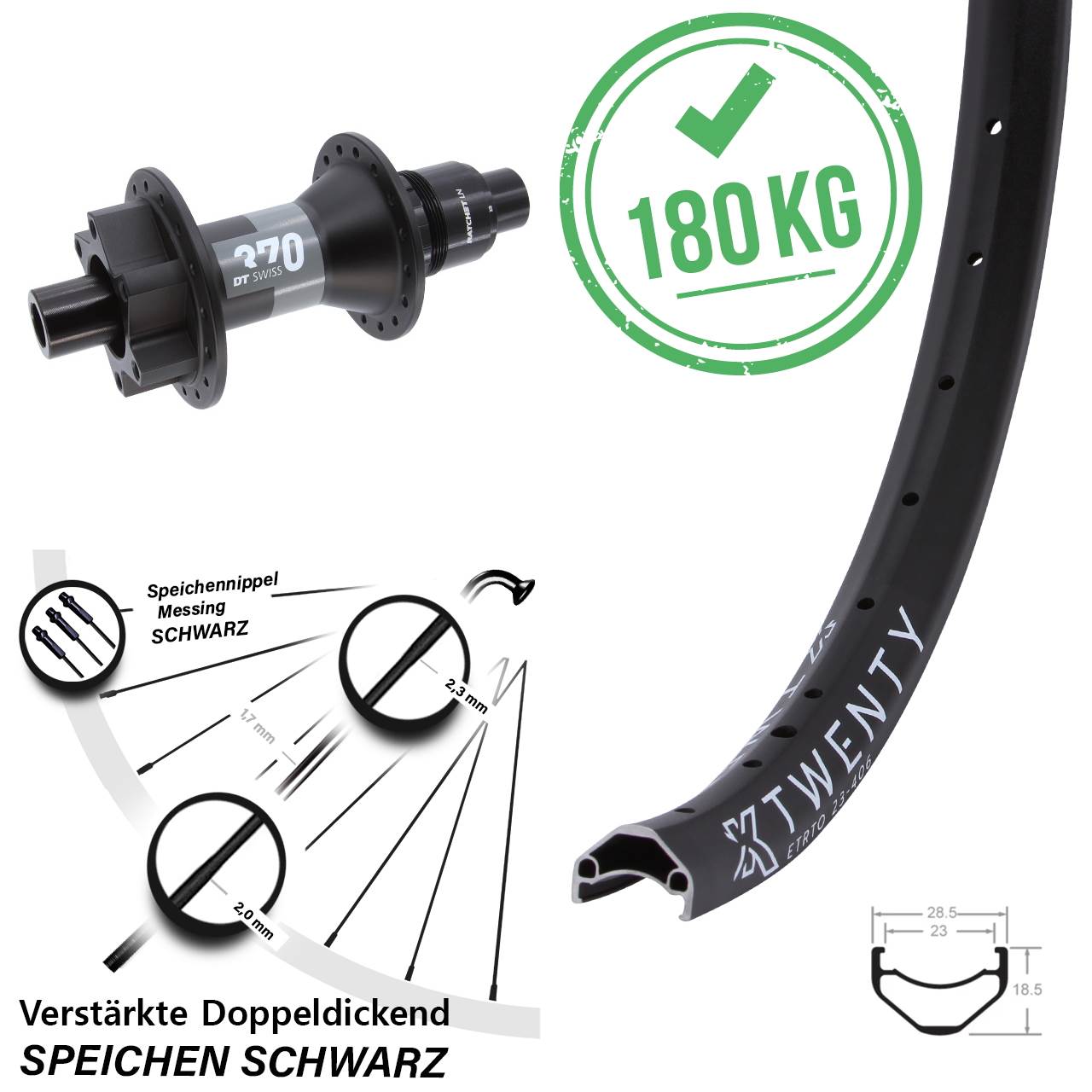 KX Twenty DT Swiss 370 20 Zoll Disc Hinterrad 12x148 Boost XD 11-12 fach
