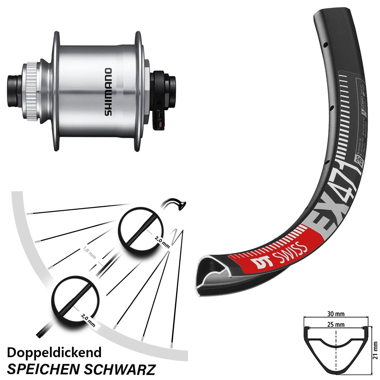 27,5 Zoll Fahrrad Nabendynamolaufrad DT Swiss EX 471 Shimano DH-UR708-3D Centerlock