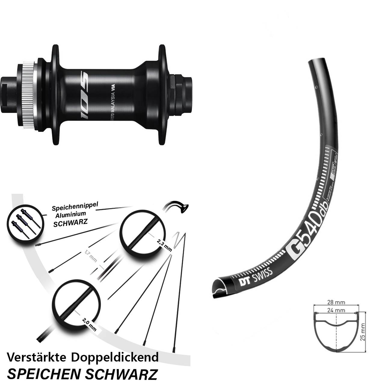 DT Swiss G 540 Disc-Vorderrad 27,5 Zoll mit Shimano 105 HB-R7070 Nabe Steckachse