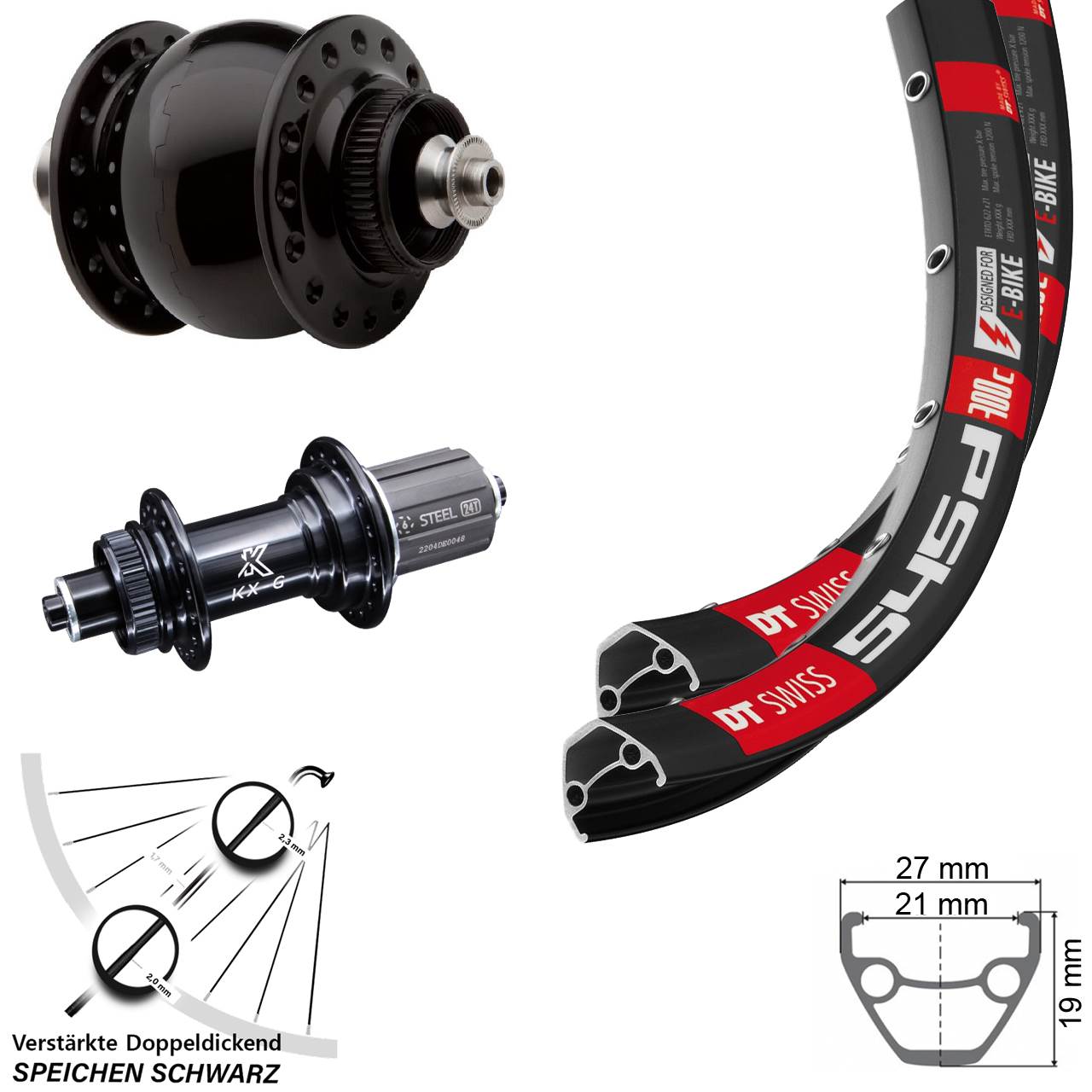 DT Swiss 545 KX-GS verstärkt SON 28/29 Zoll Laufradsatz für Schnellspanner 8-12 fach HG