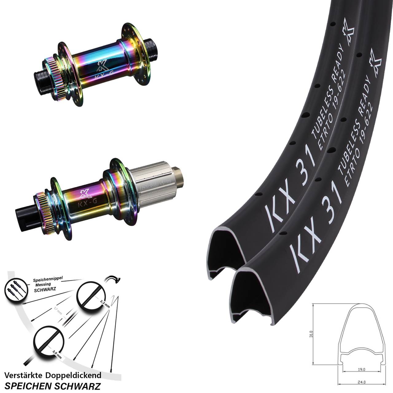 Centerlock Laufradsatz 28 Zoll KX-G31 Oilslick 8-12 fach 12x100/142