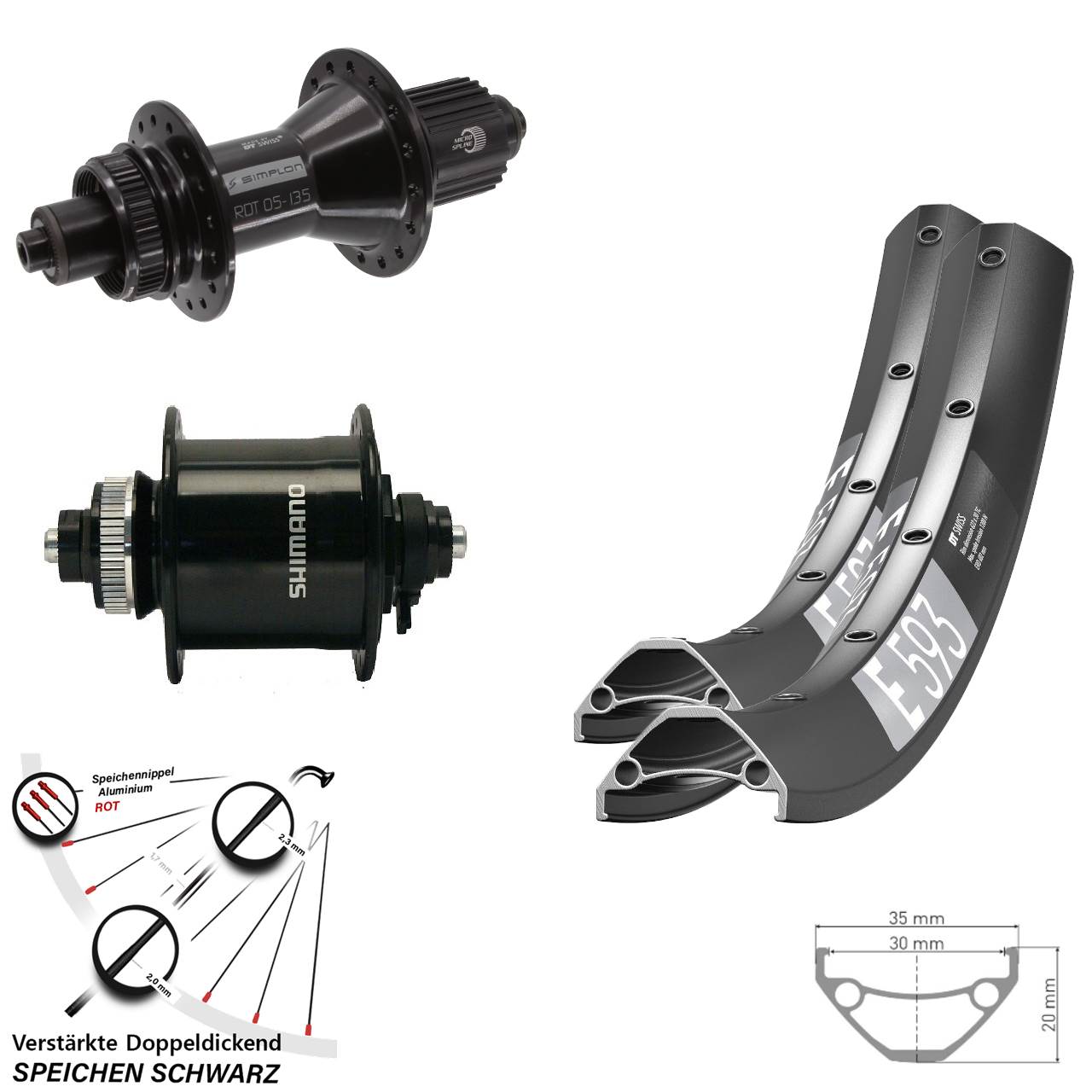 Disc Laufradsatz 29 Zoll DT Swiss E 593 370 Hybrid Shimano DH-UR700 Micro Spline QR